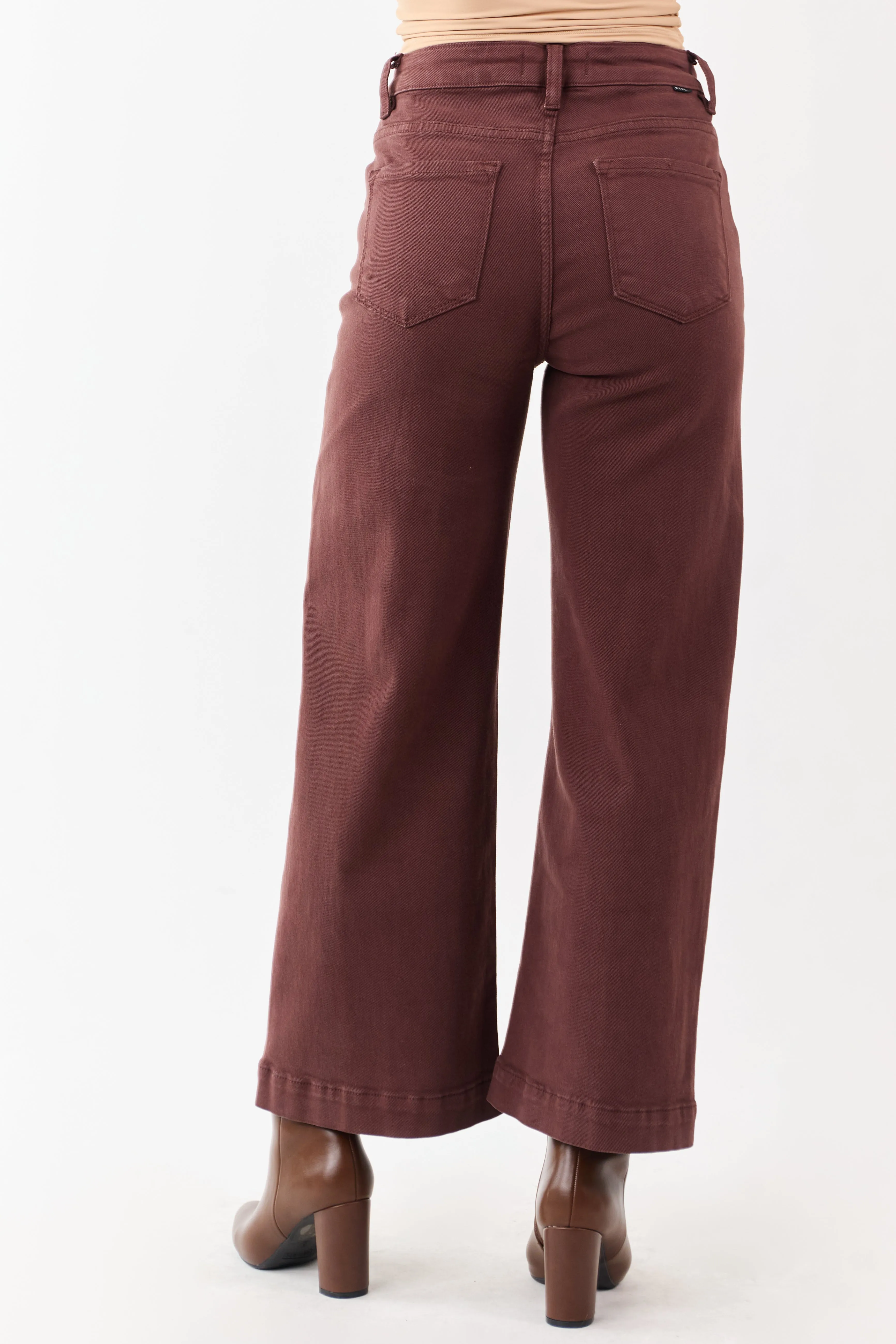 Risen Chocolate Tummy Control Wide Leg Stretchy Jeans sold by Lime Lush product image thumbnail 4