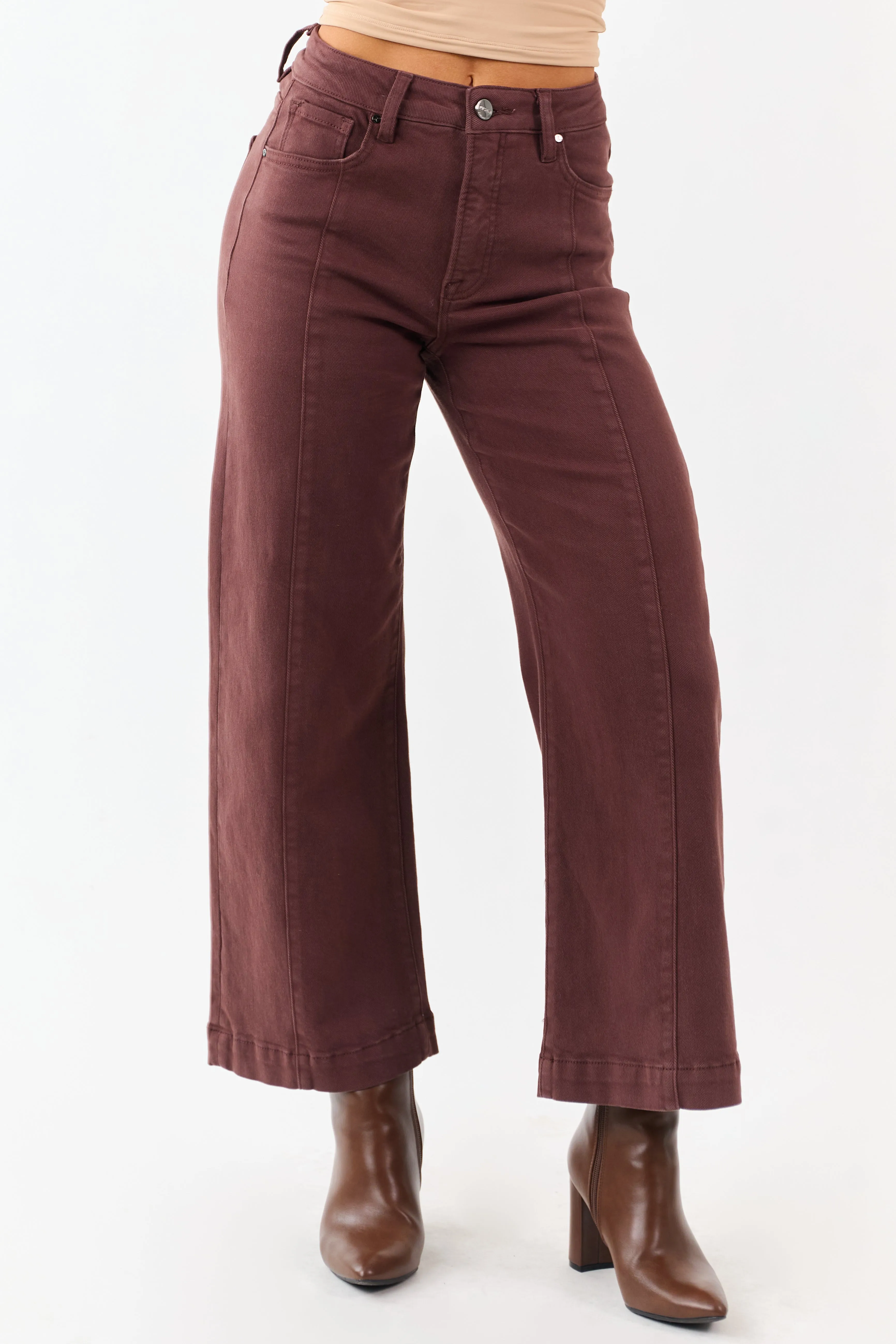 Risen Chocolate Tummy Control Wide Leg Stretchy Jeans sold by Lime Lush