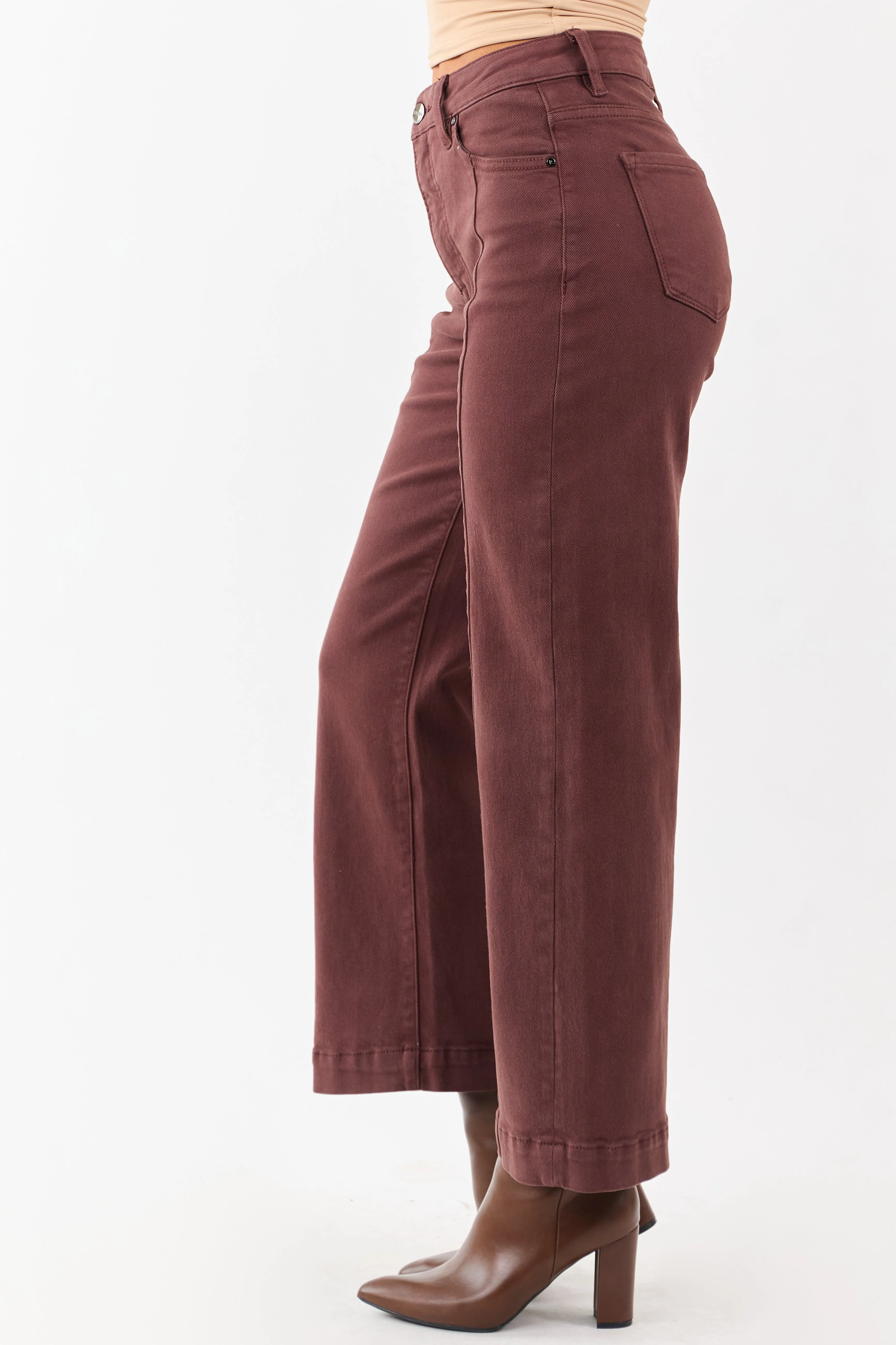 Risen Chocolate Tummy Control Wide Leg Stretchy Jeans sold by Lime Lush product image thumbnail 3