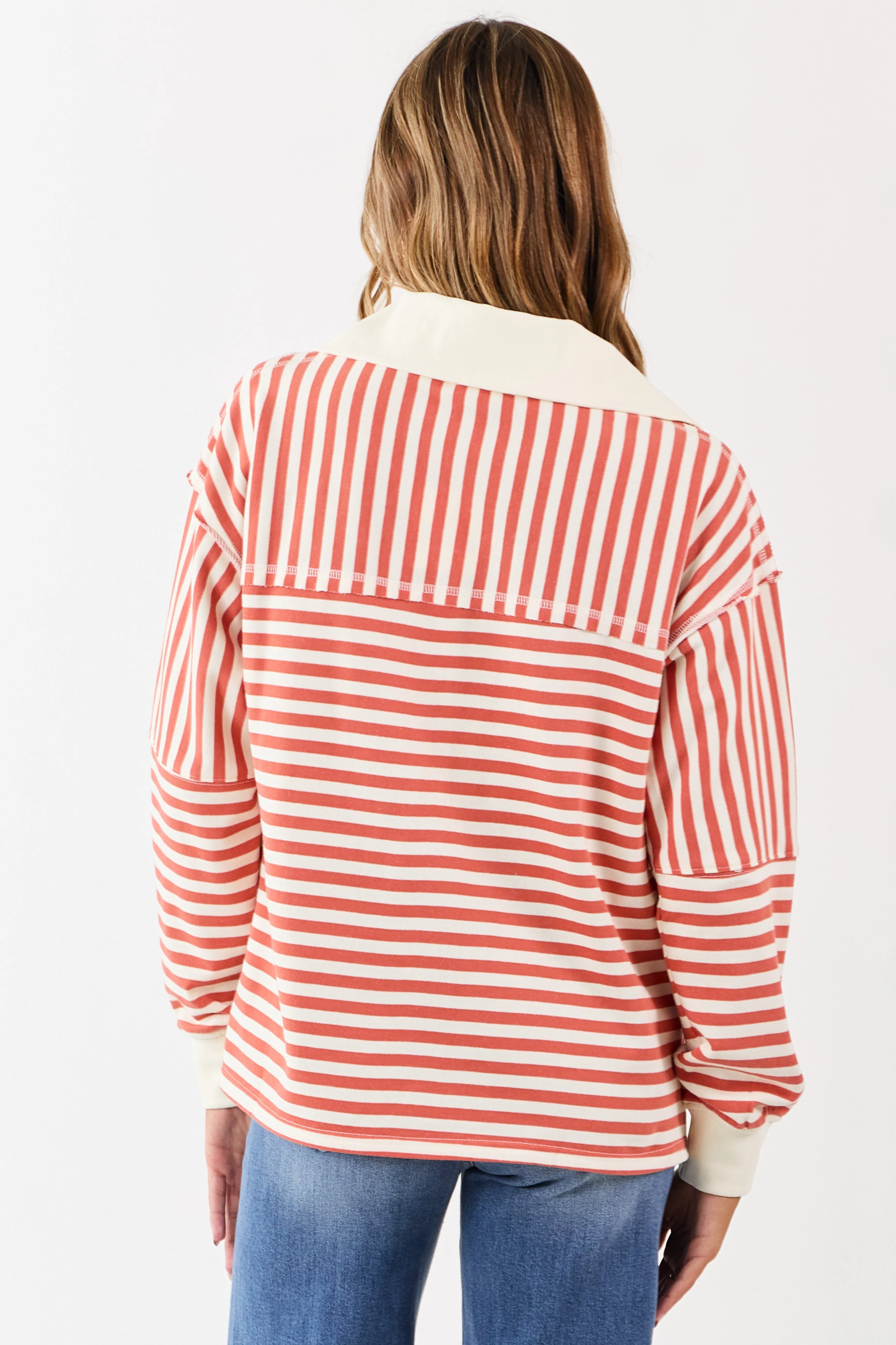 Burnt Orange and Cream Striped Henley Top sold by Lime Lush product image thumbnail 5