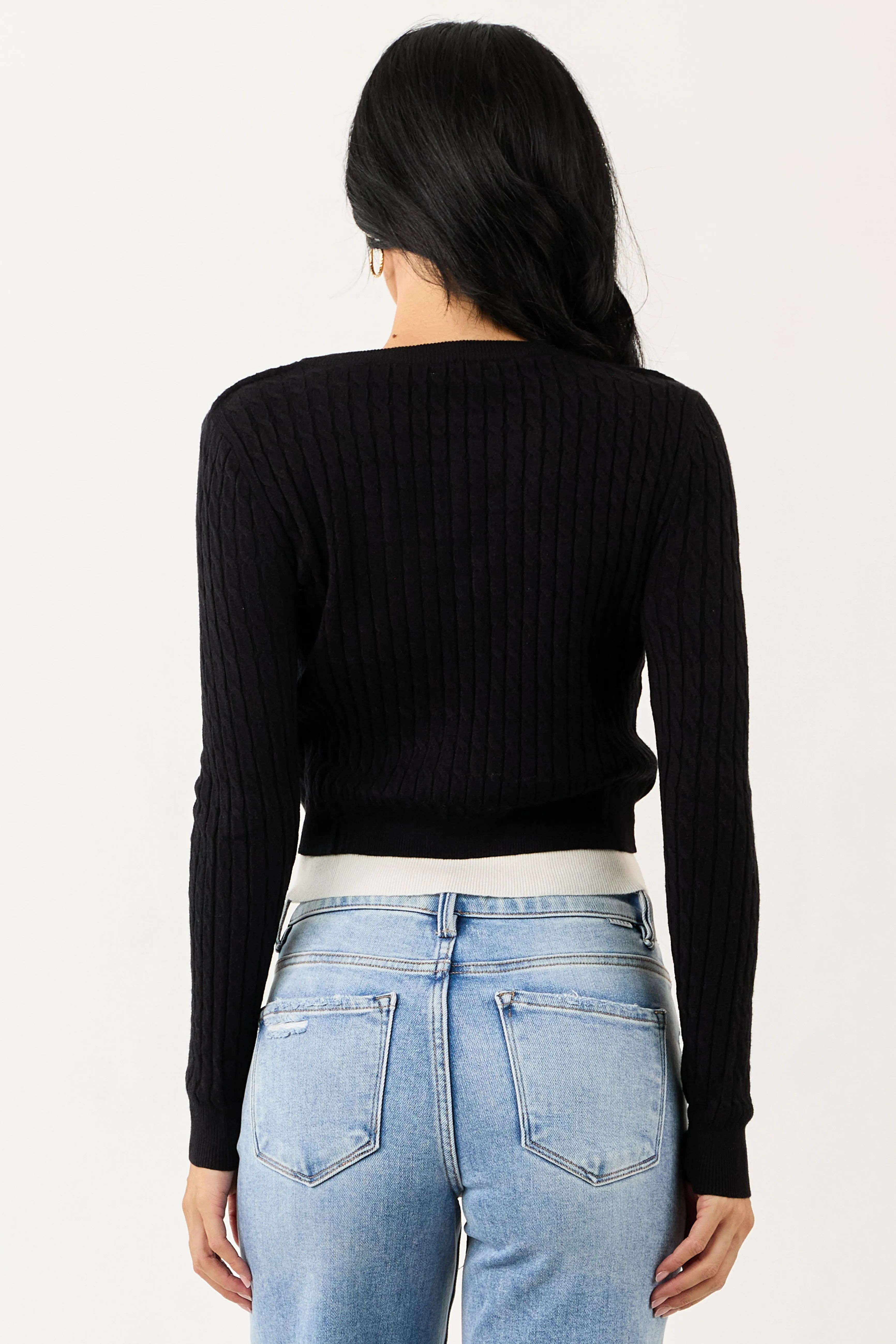 Black Long Sleeve Layered Cable Knit Sweater Top sold by Lime Lush product image thumbnail 5