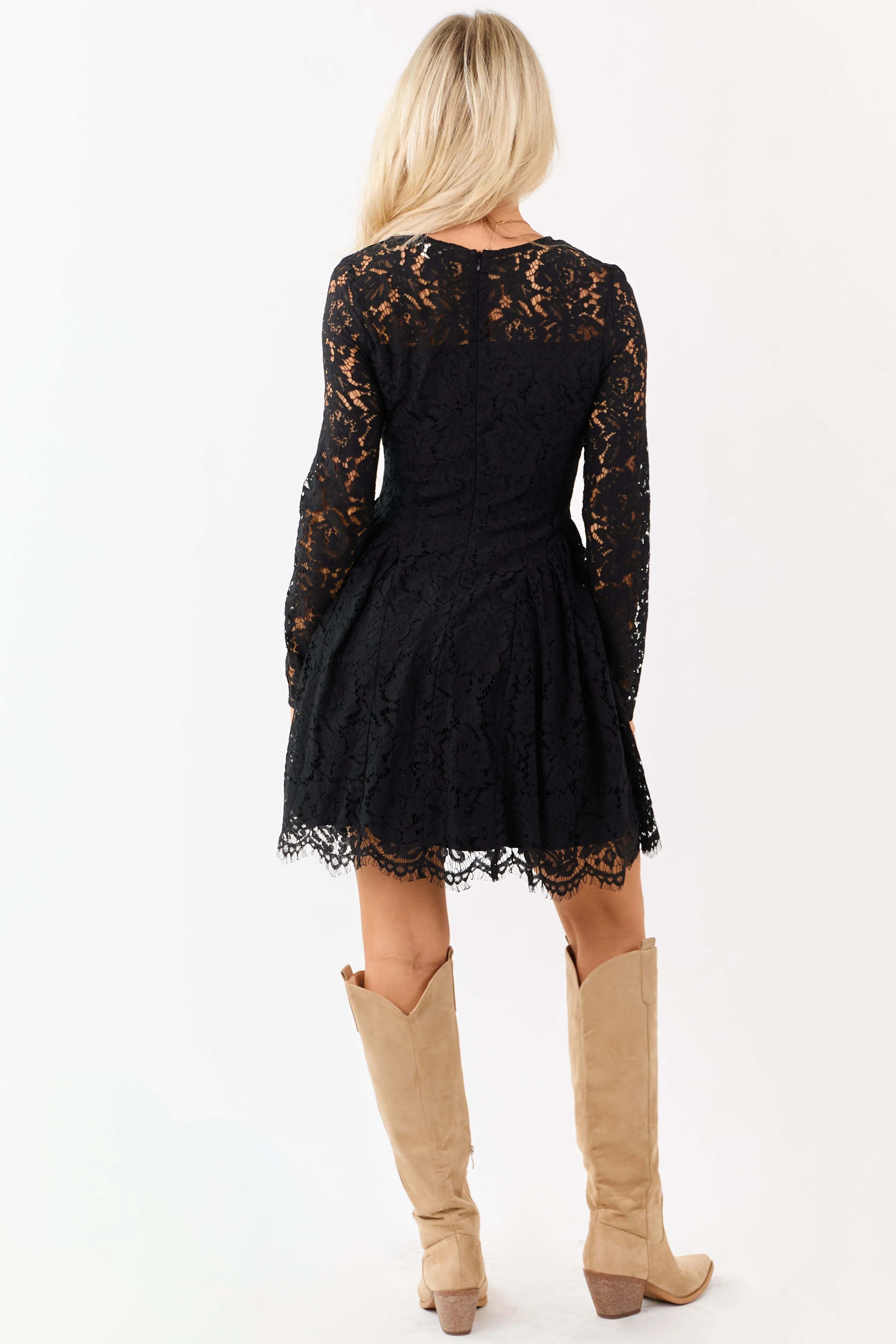 Flying Tomato Black Floral Lace Long Sleeve Mini Dress sold by Lime Lush product image thumbnail 5