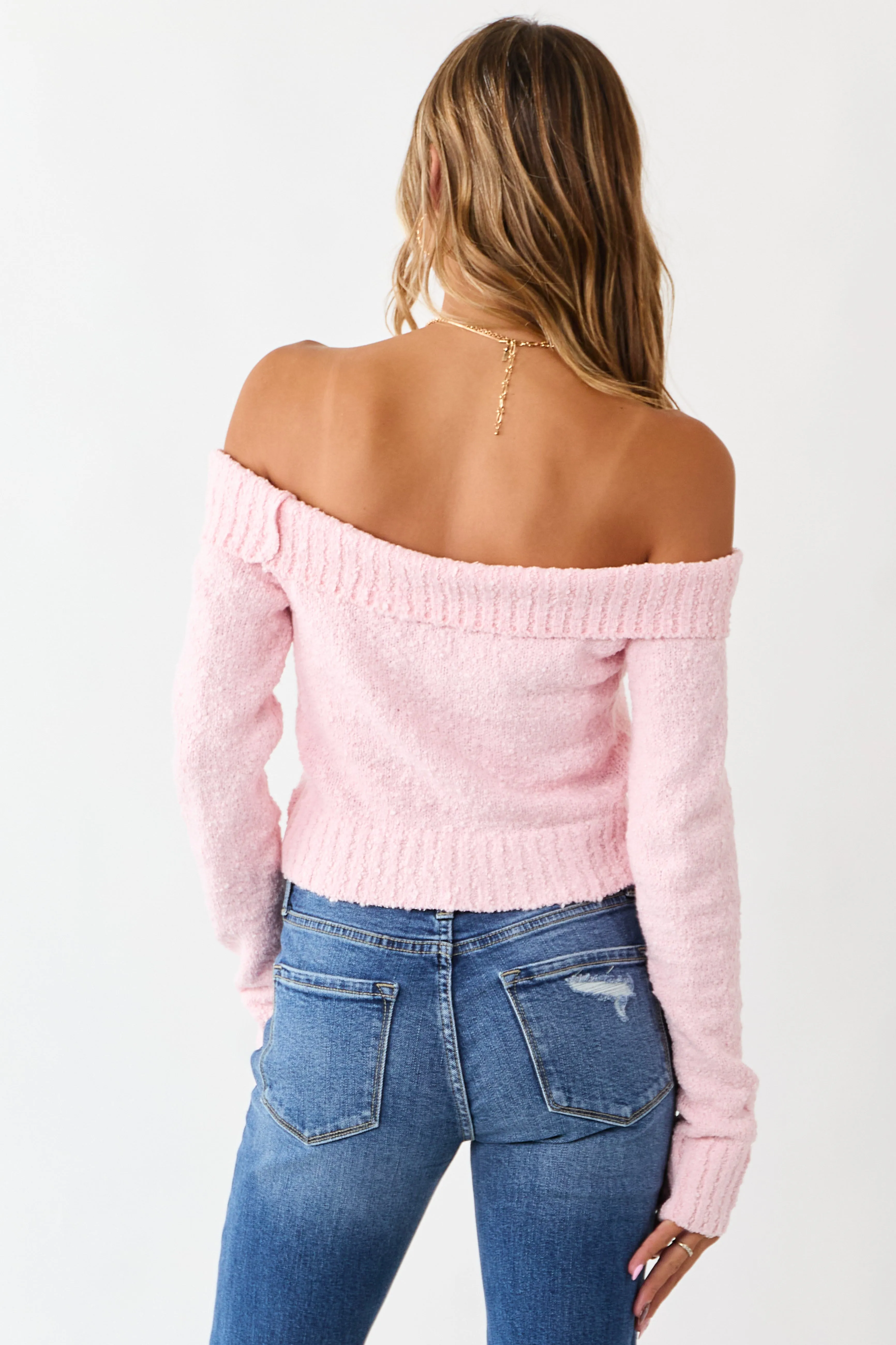 Deep Blush Off Shoulder Ribbed Trim Crop Sweater sold by Lime Lush product image thumbnail 5