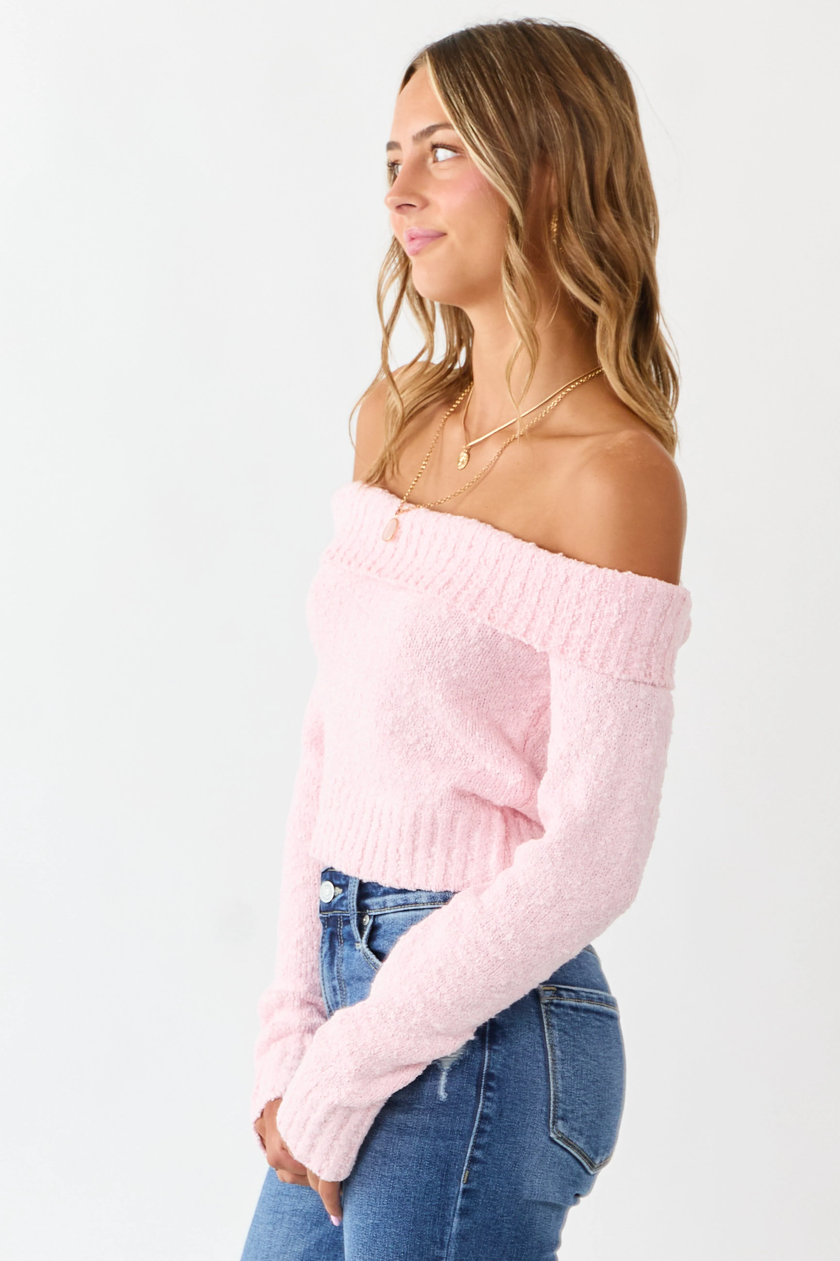 Deep Blush Off Shoulder Ribbed Trim Crop Sweater sold by Lime Lush product image thumbnail 4