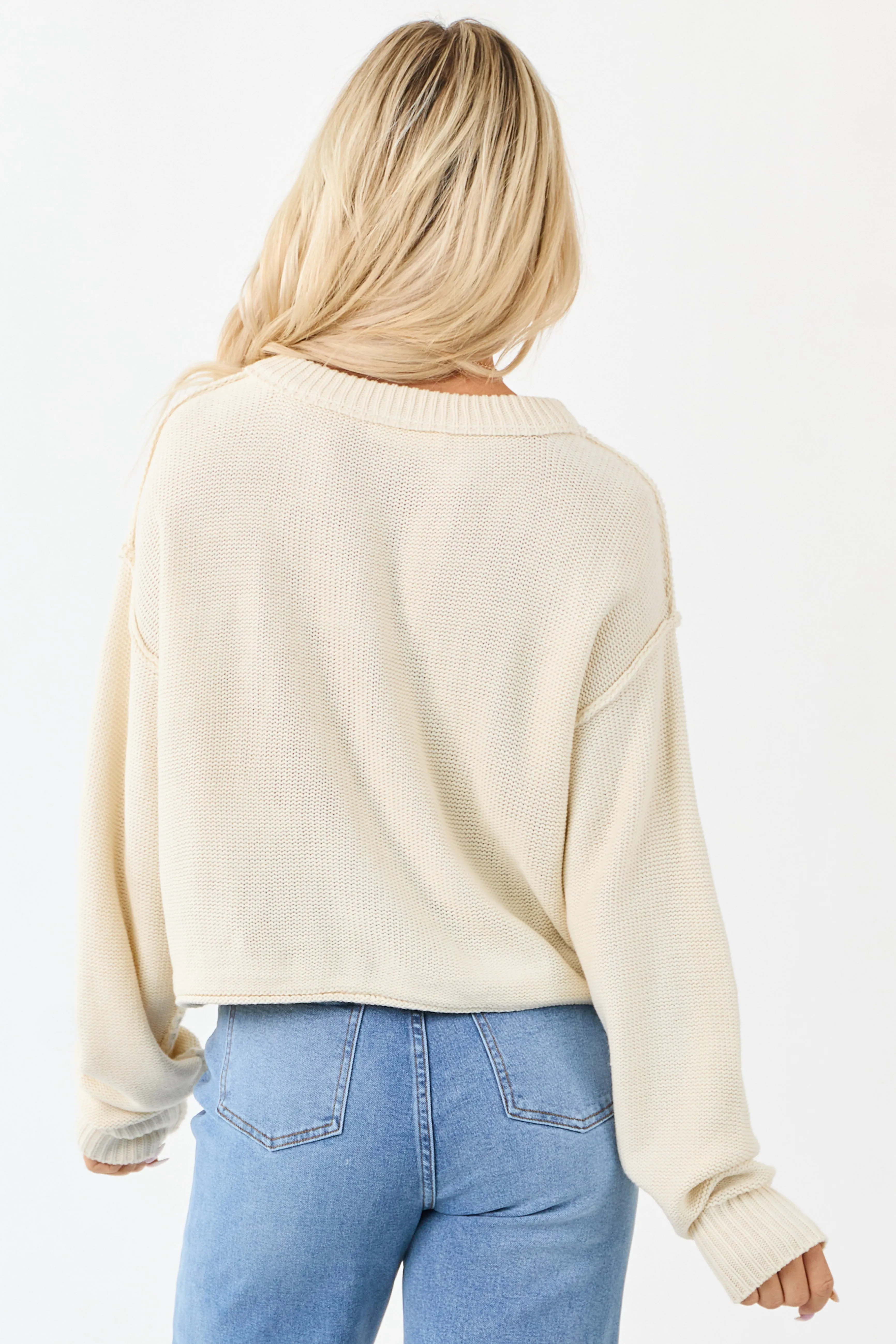 Cream Long Sleeve Relaxed Knit Sweater sold by Lime Lush product image thumbnail 5
