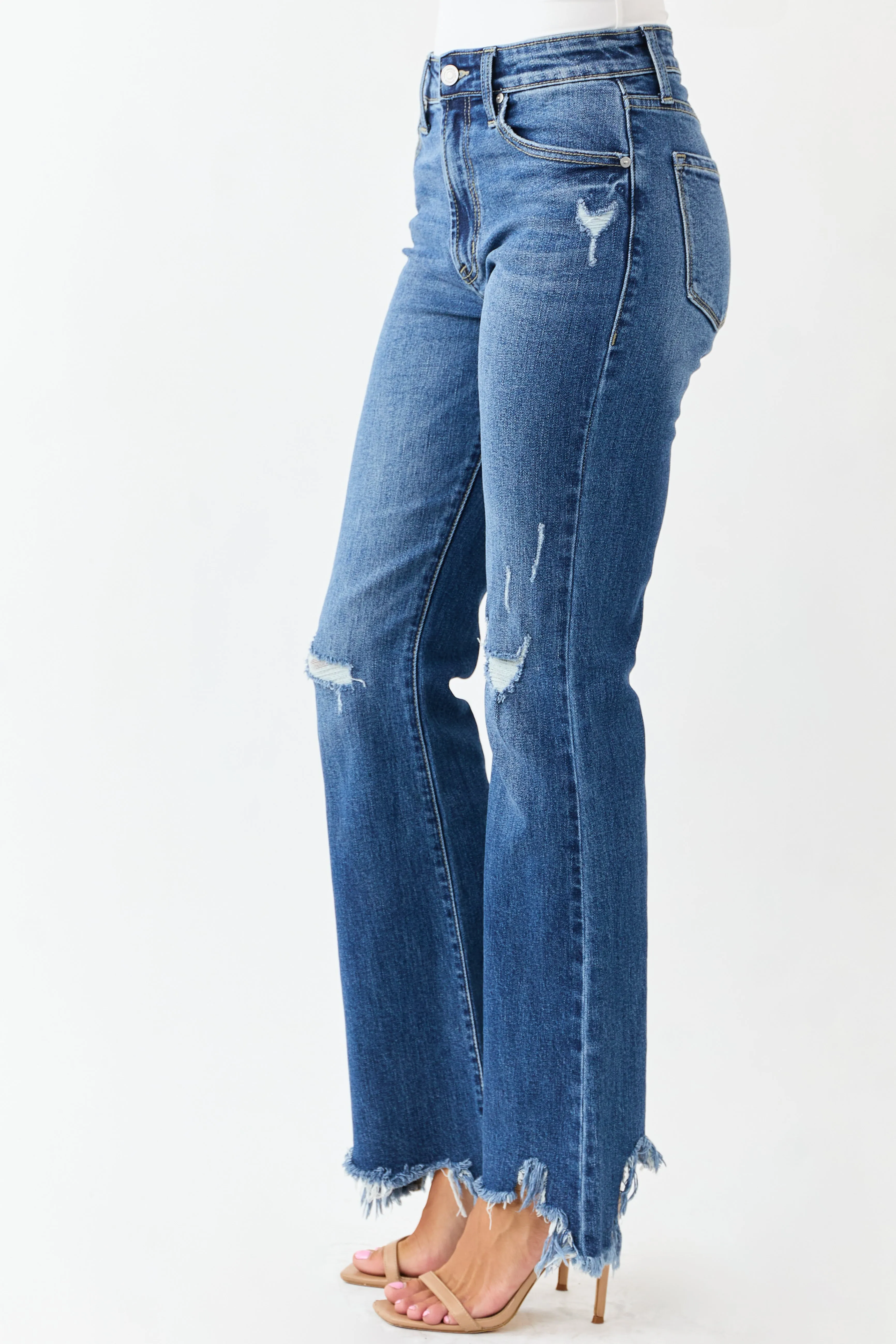 KanCan Medium Wash Distressed High Rise Flare Jeans sold by Lime Lush product image thumbnail 3