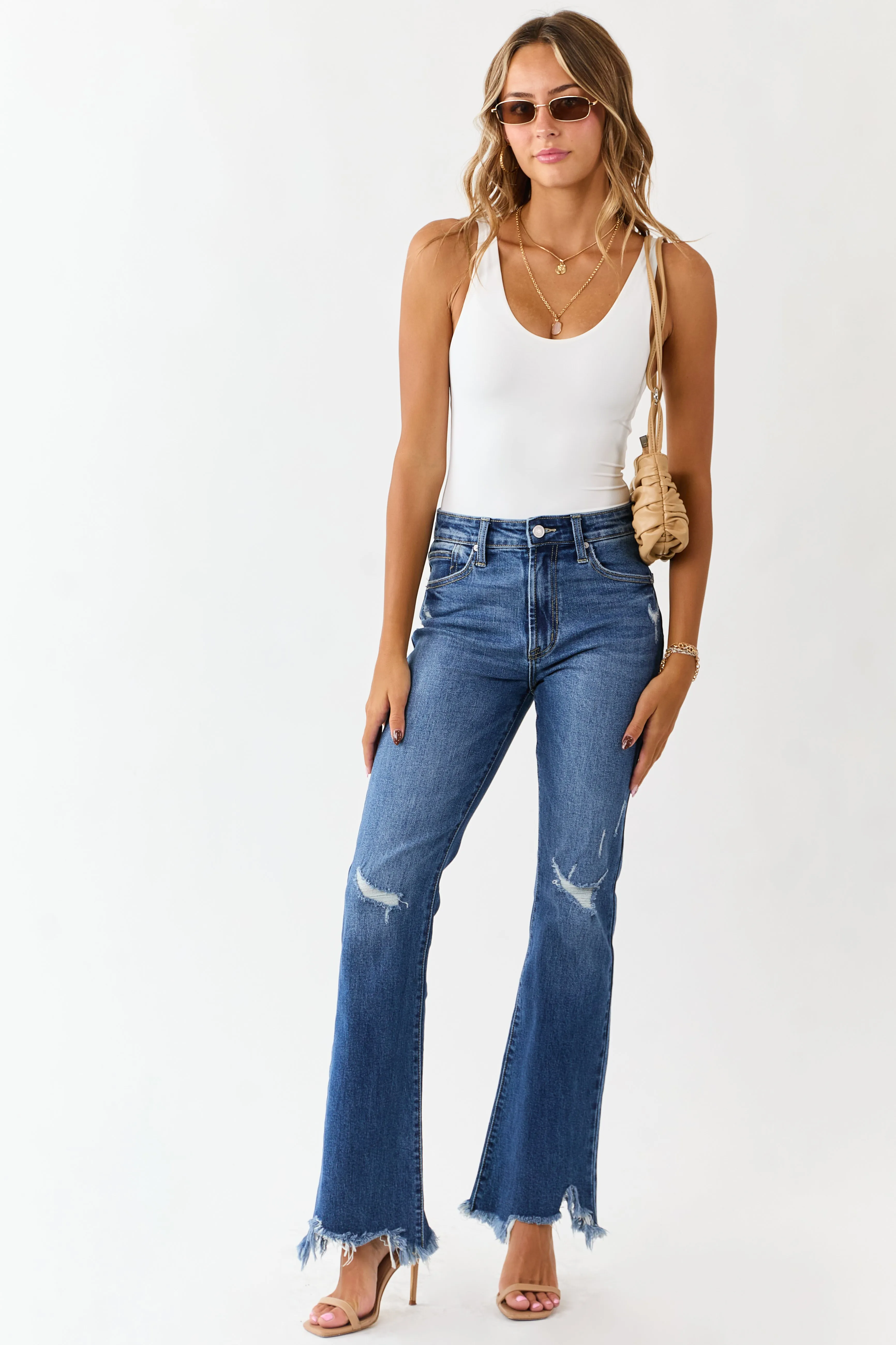 KanCan Medium Wash Distressed High Rise Flare Jeans sold by Lime Lush product image thumbnail 5