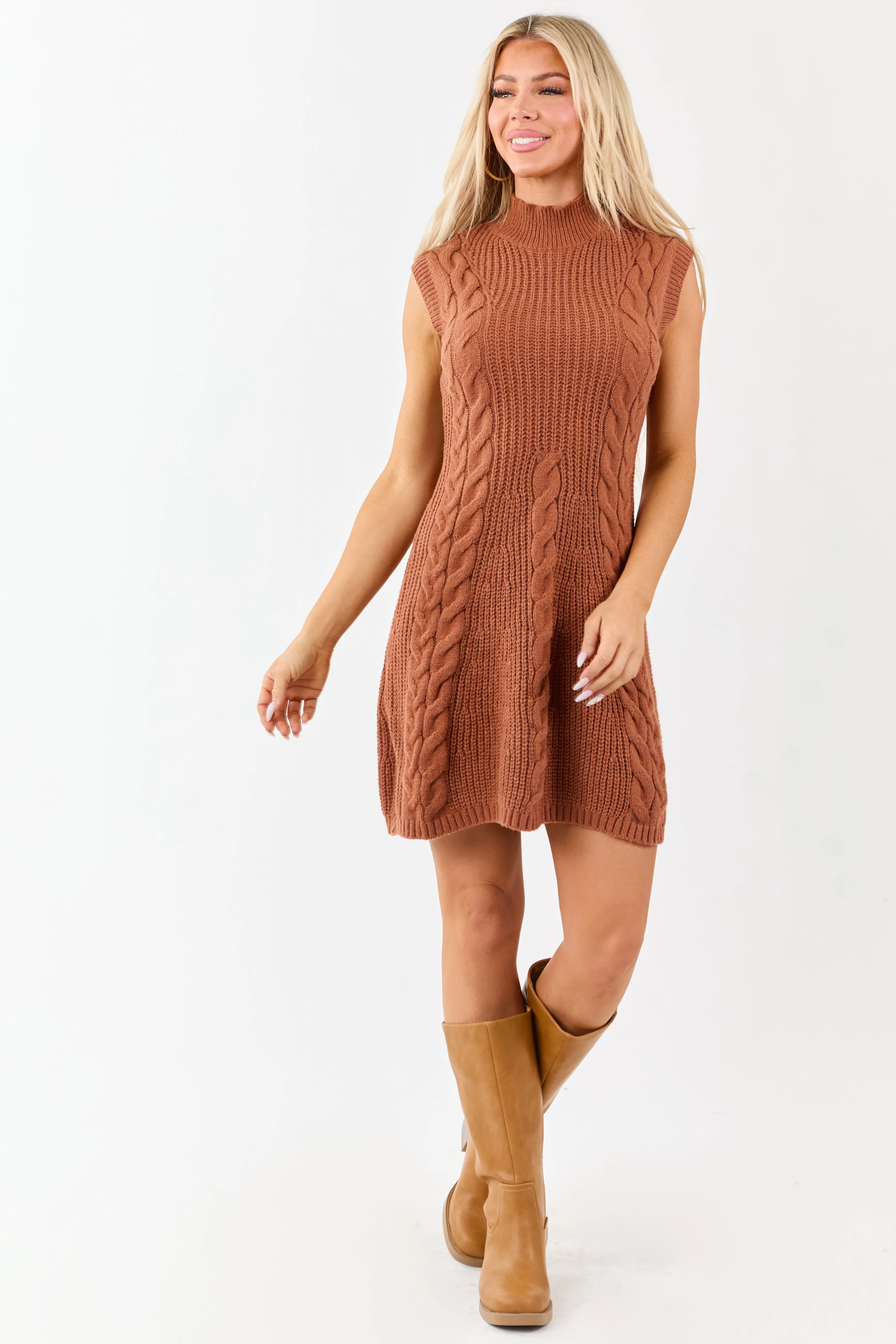 Lovelo Spice Mock Neck Cable Sweater Short Dress sold by Lime Lush product image thumbnail 2