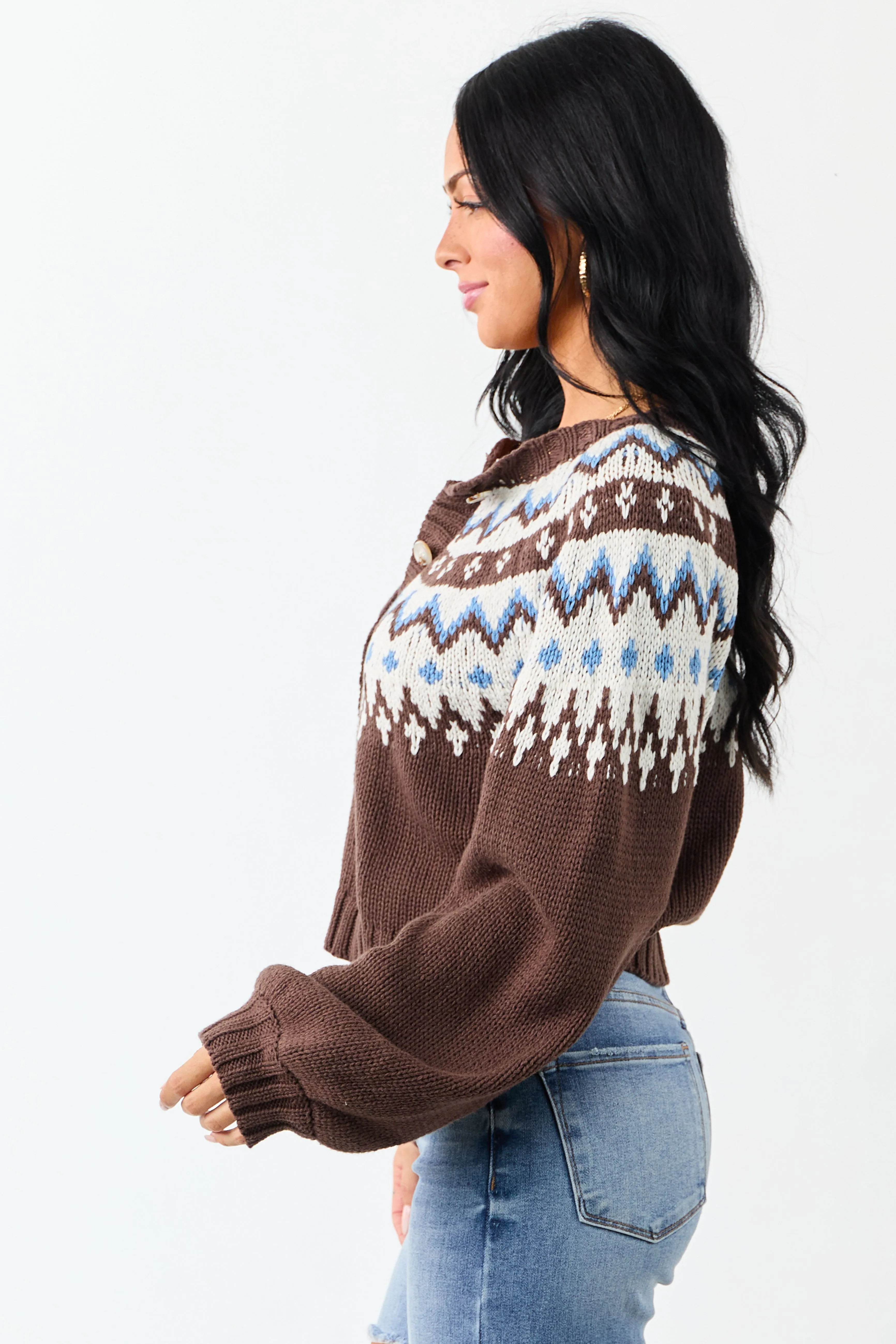Cocoa Fair Isle Print Button Down Cardigan sold by Lime Lush product image thumbnail 4