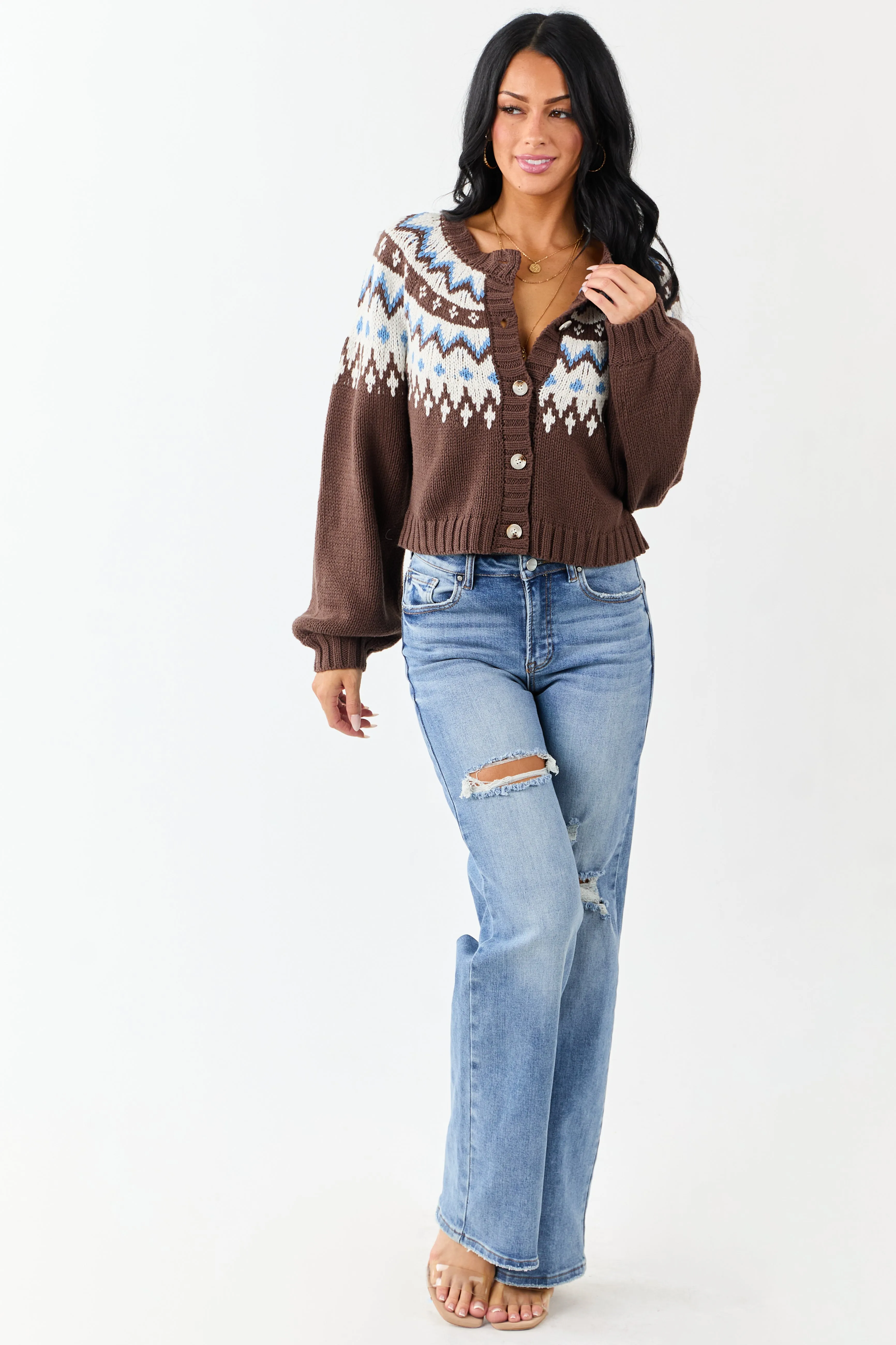 Cocoa Fair Isle Print Button Down Cardigan sold by Lime Lush product image thumbnail 2