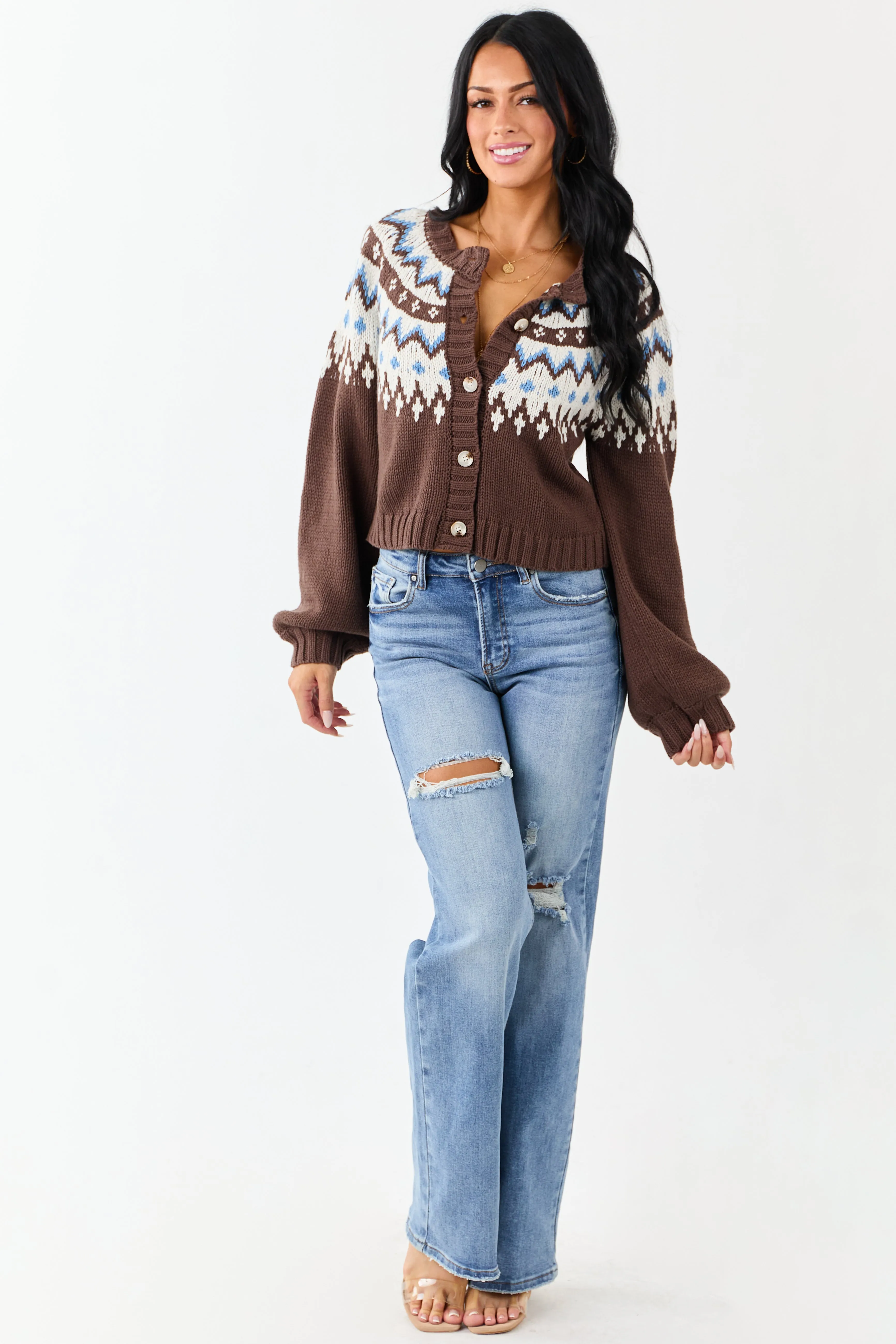Cocoa Fair Isle Print Button Down Cardigan sold by Lime Lush product image thumbnail 3