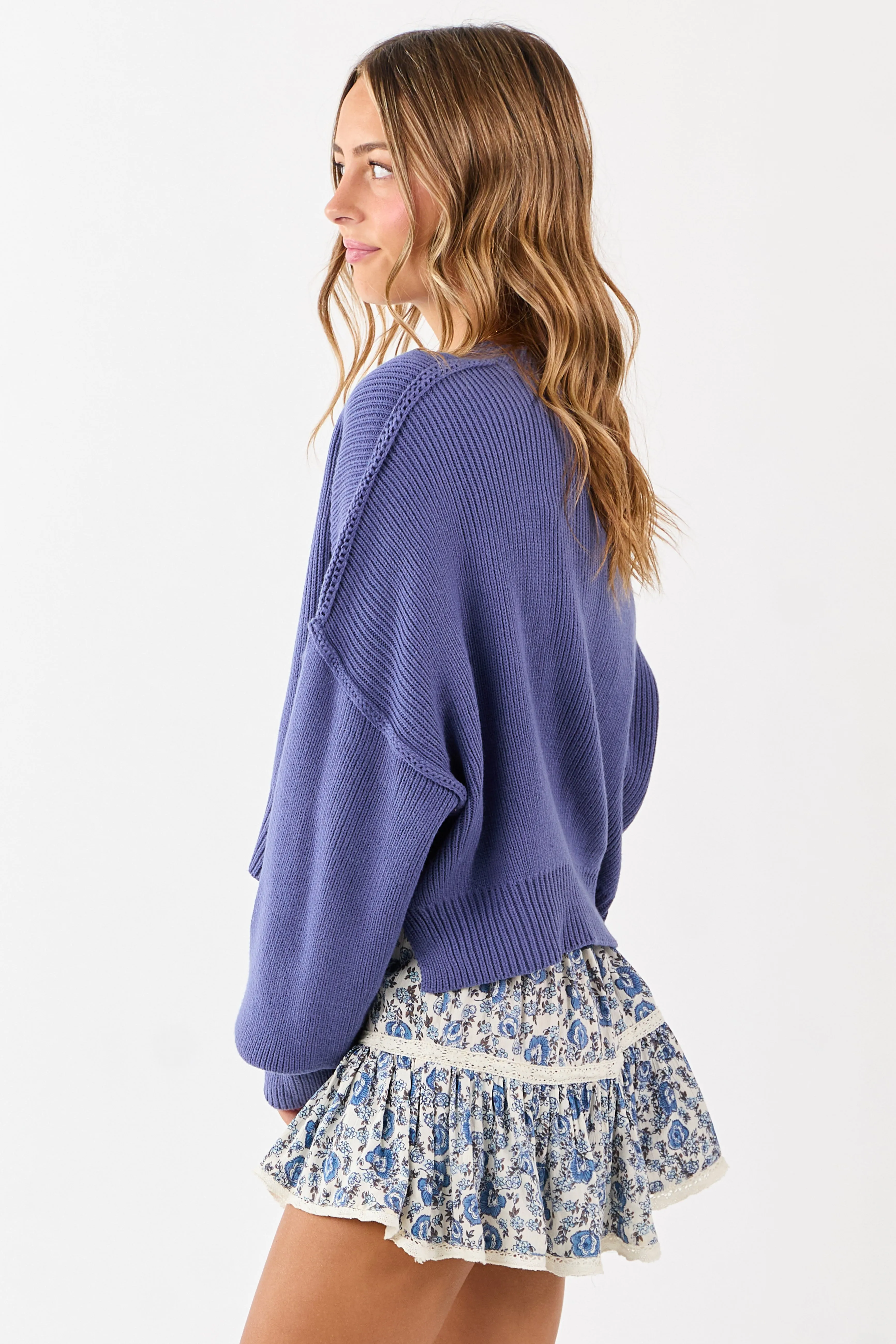 Dusty Blue Boxy Drop Shoulder Crop Rib Knit Sweater sold by Lime Lush product image thumbnail 4