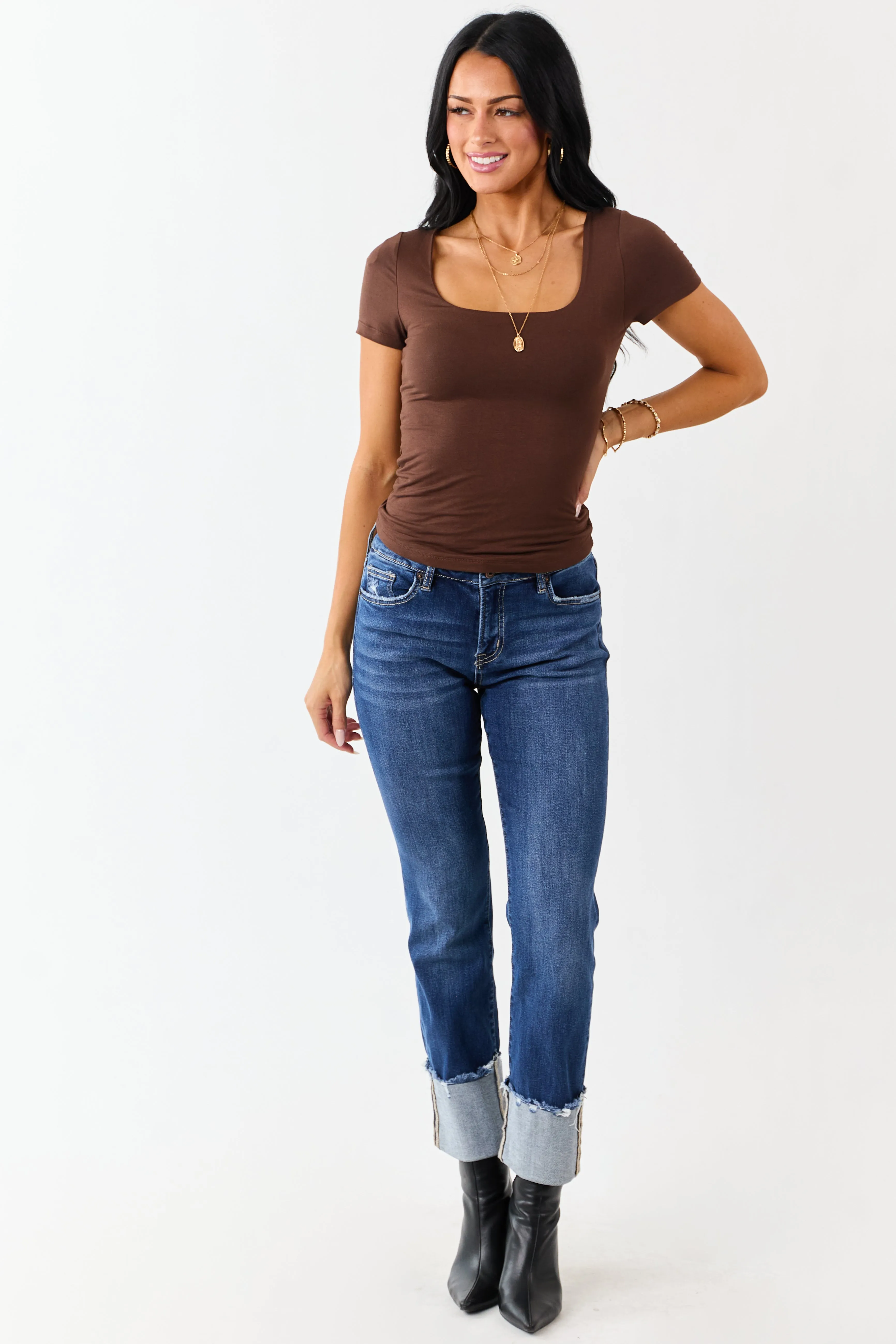 Sepia Soft Knit Double Layer Short Sleeve Fitted Top sold by Lime Lush product image thumbnail 3