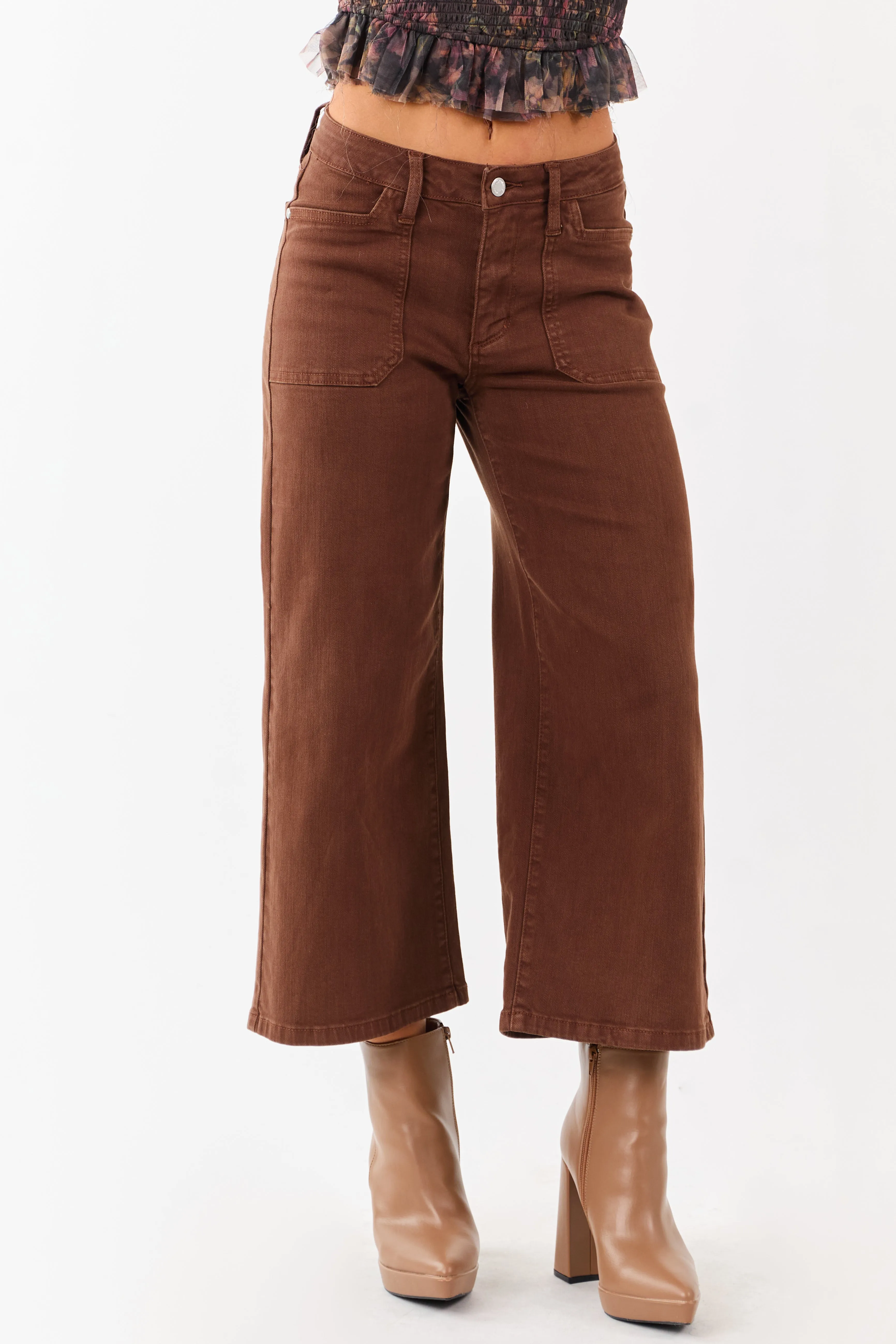 Judy Blue Coffee Wide Leg Stretchy Cropped Jeans sold by Lime Lush