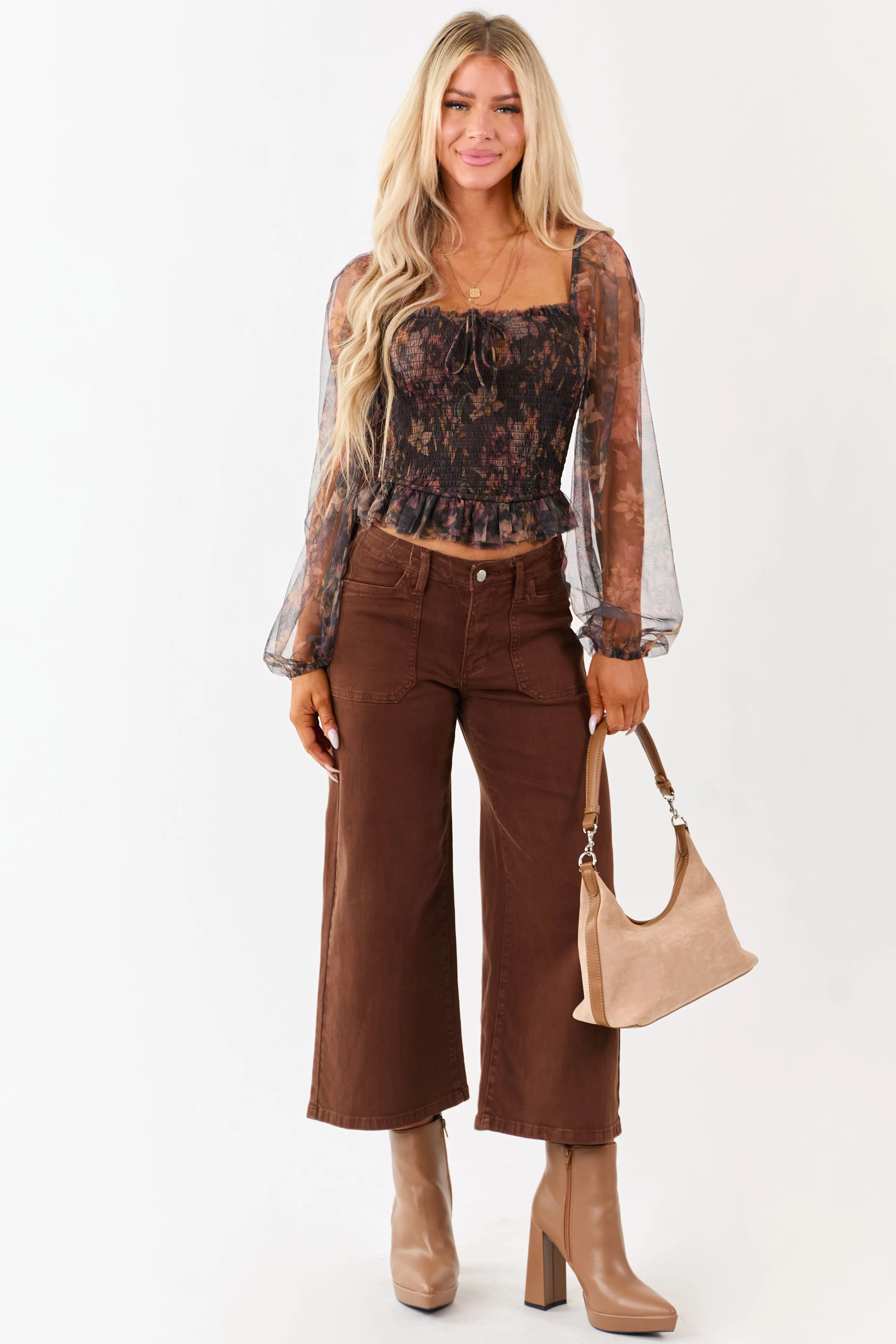 Judy Blue Coffee Wide Leg Stretchy Cropped Jeans sold by Lime Lush product image thumbnail 5
