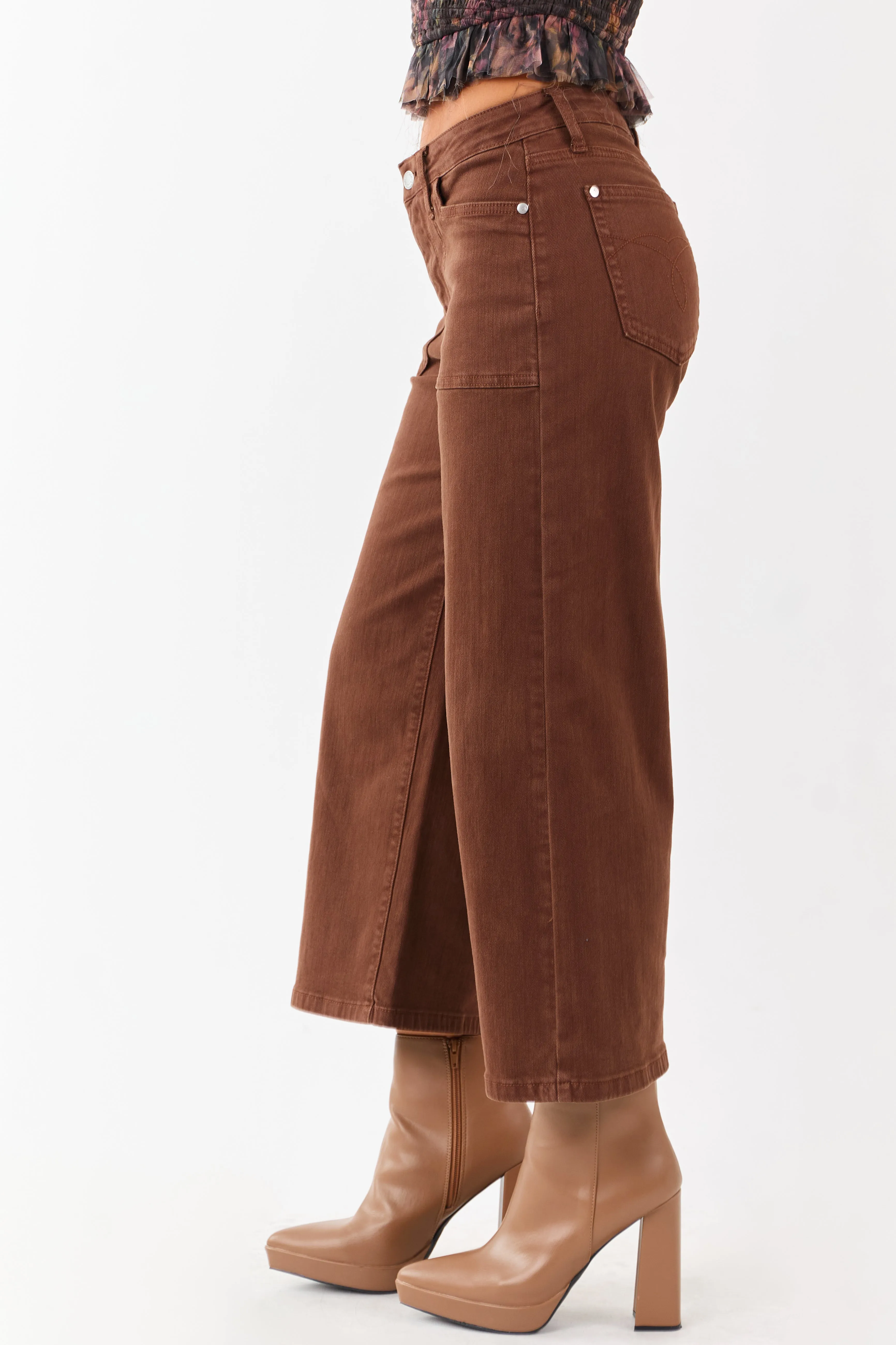 Judy Blue Coffee Wide Leg Stretchy Cropped Jeans sold by Lime Lush product image thumbnail 3