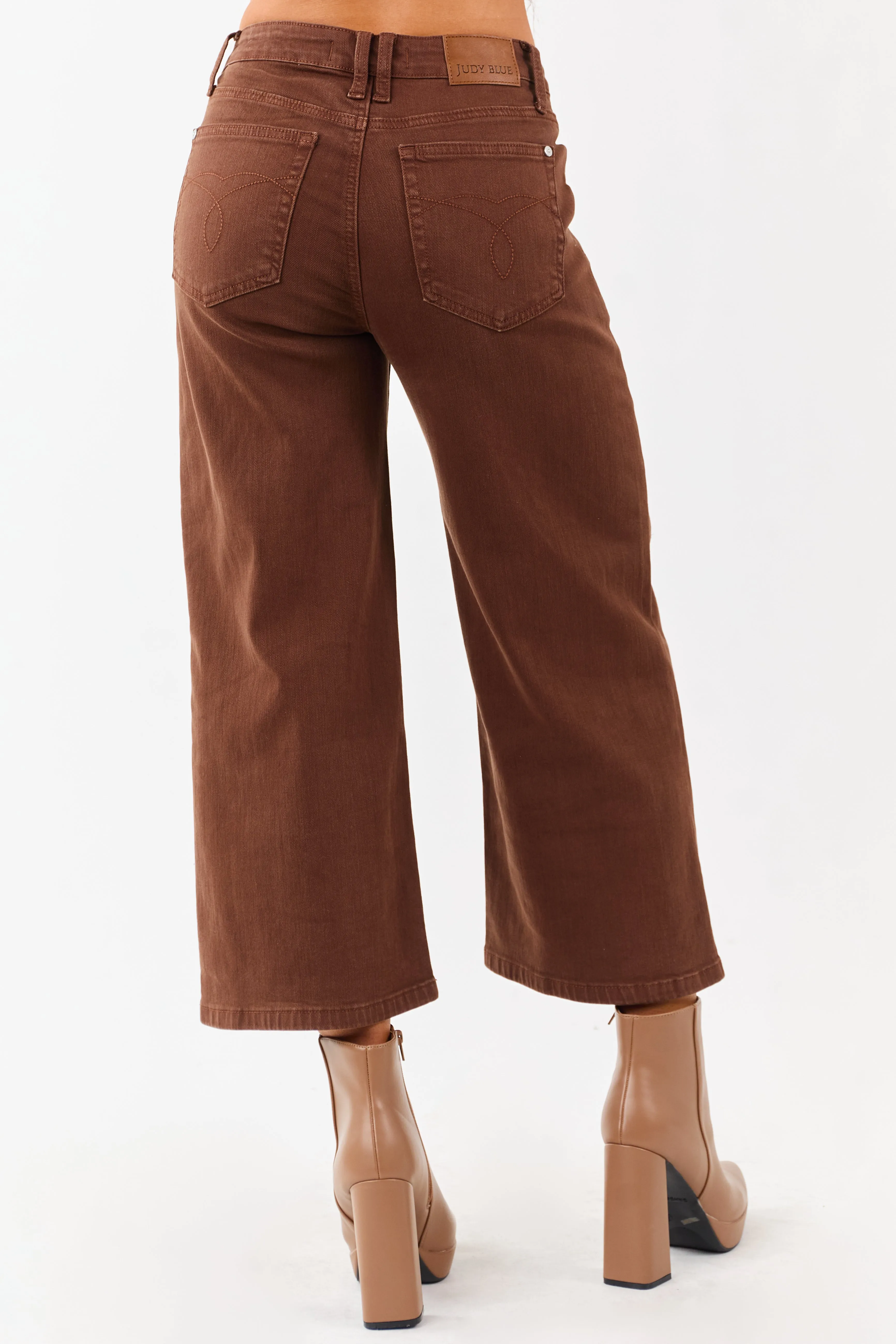 Judy Blue Coffee Wide Leg Stretchy Cropped Jeans sold by Lime Lush product image thumbnail 4