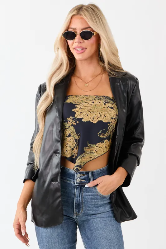 Black Faux Leather Lapel Collar Blazer sold by Lime Lush