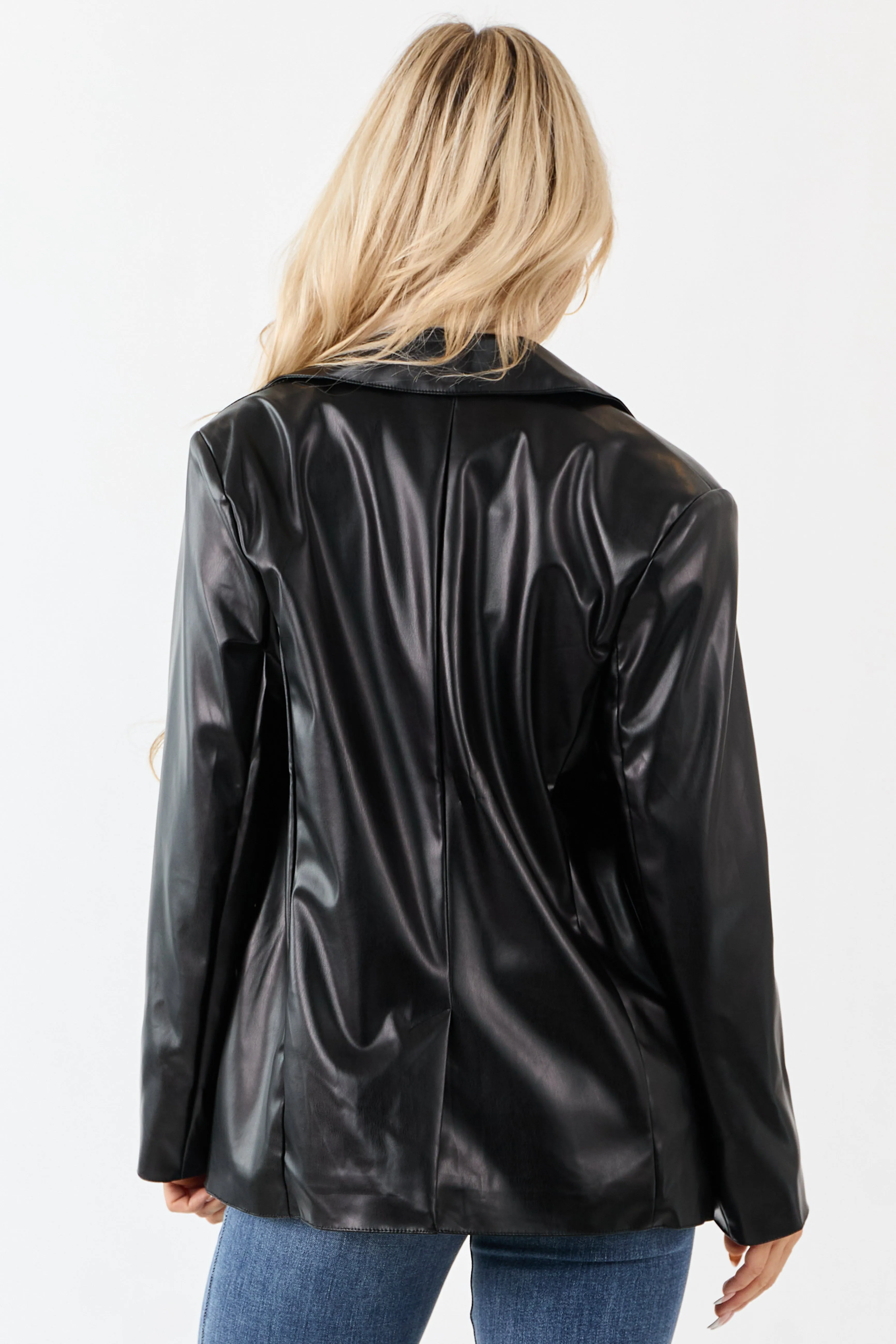 Black Faux Leather Lapel Collar Blazer sold by Lime Lush product image thumbnail 5