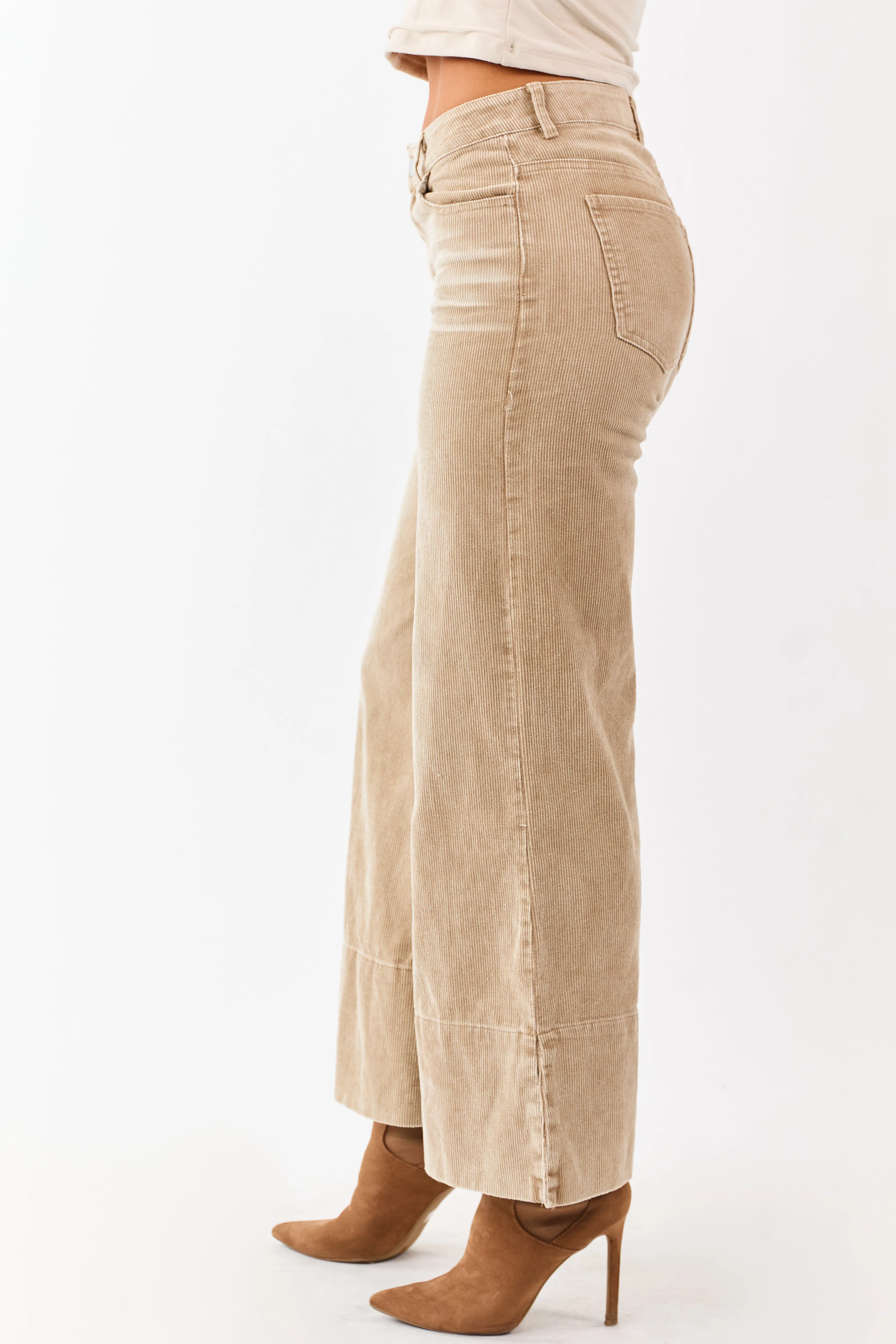 Oatmeal Vintage Wash Corduroy Wide Leg Pants sold by Lime Lush product image thumbnail 3