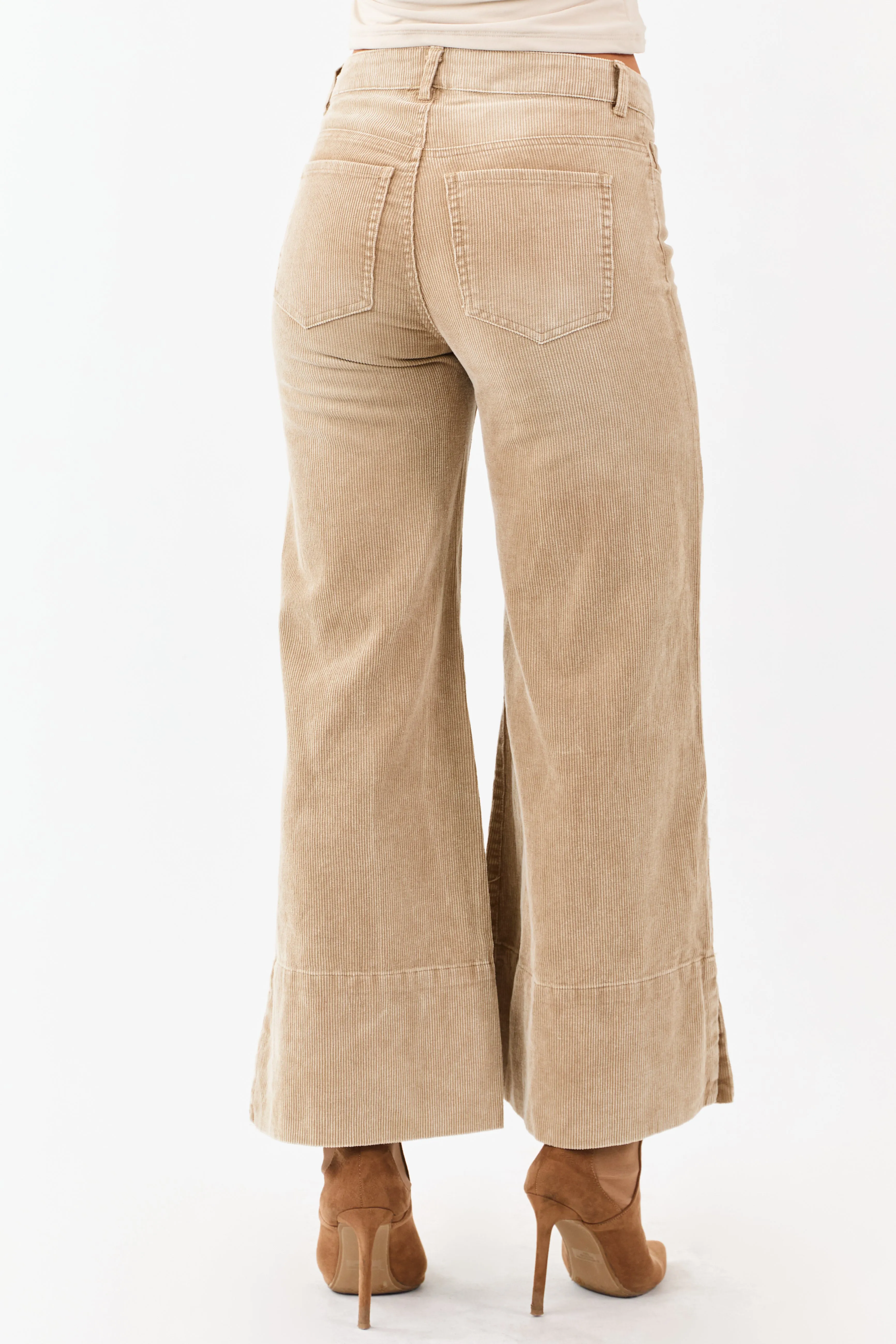 Oatmeal Vintage Wash Corduroy Wide Leg Pants sold by Lime Lush product image thumbnail 4