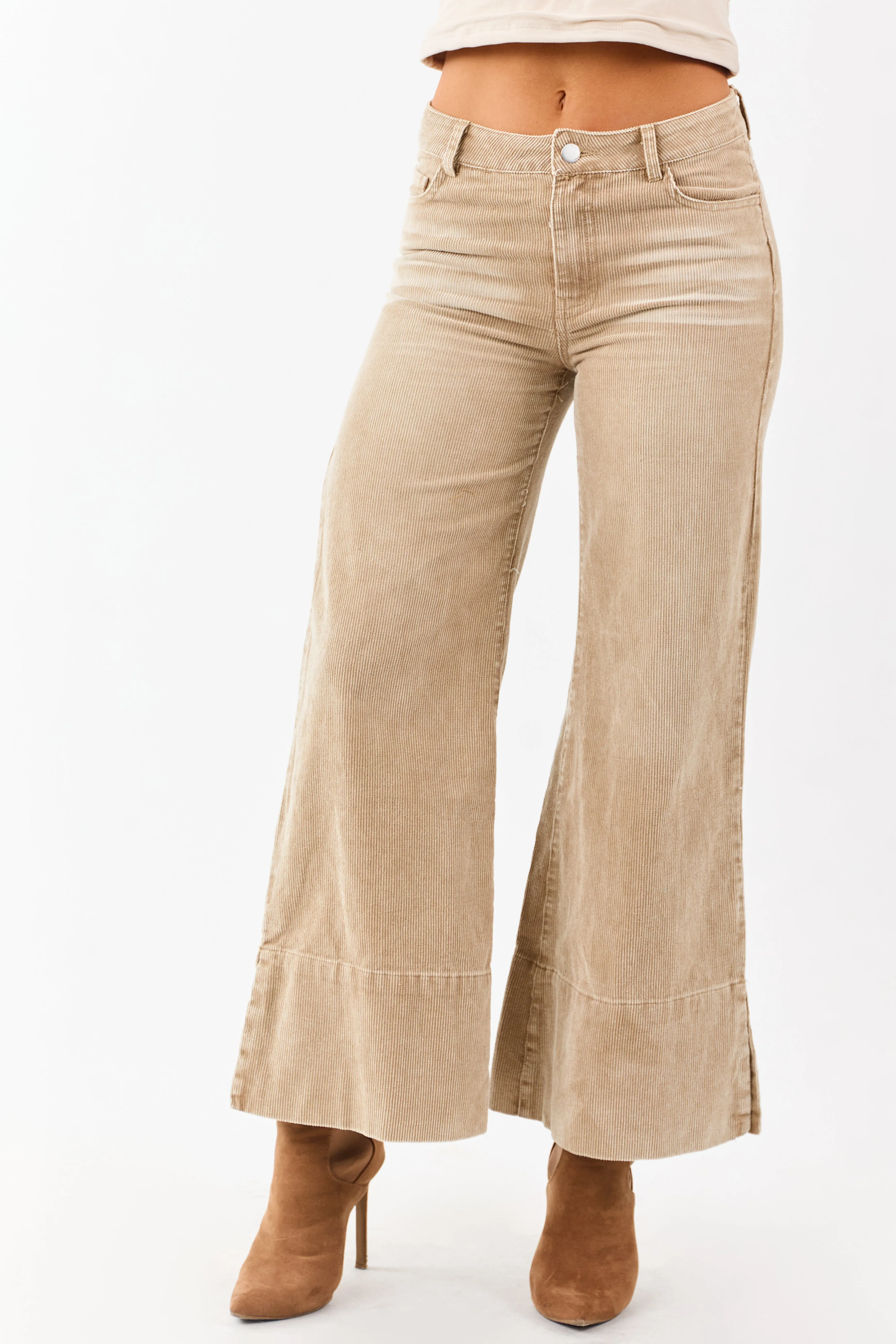 Oatmeal Vintage Wash Corduroy Wide Leg Pants sold by Lime Lush