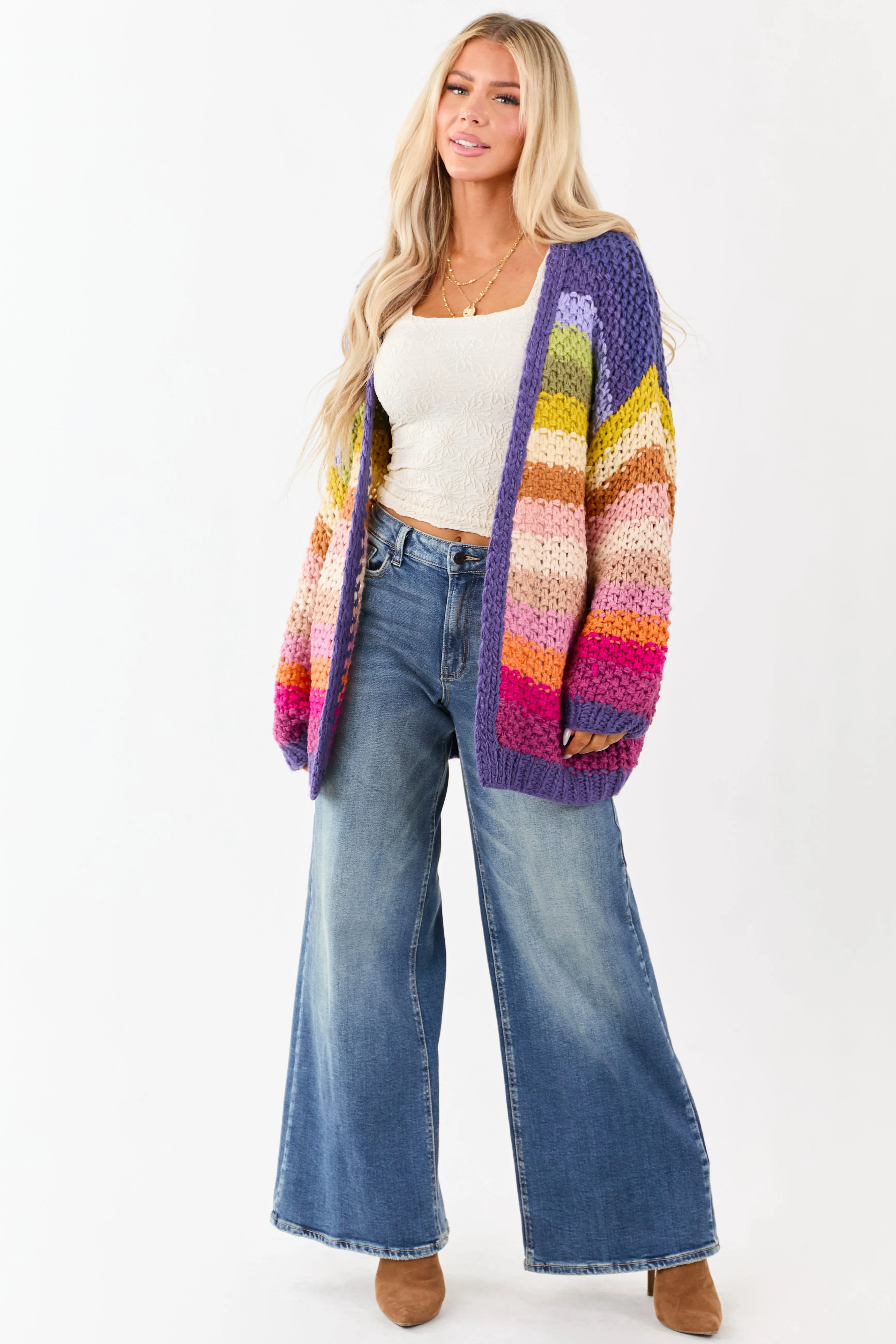 Listicle Indigo Multicolor Stripe Crochet Cardigan sold by Lime Lush product image thumbnail 2