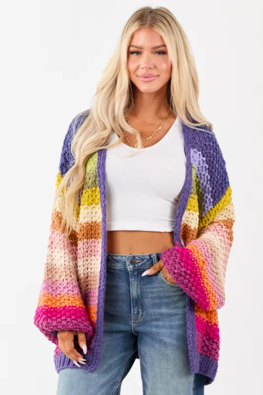 Listicle Indigo Multicolor Stripe Crochet Cardigan sold by Lime Lush