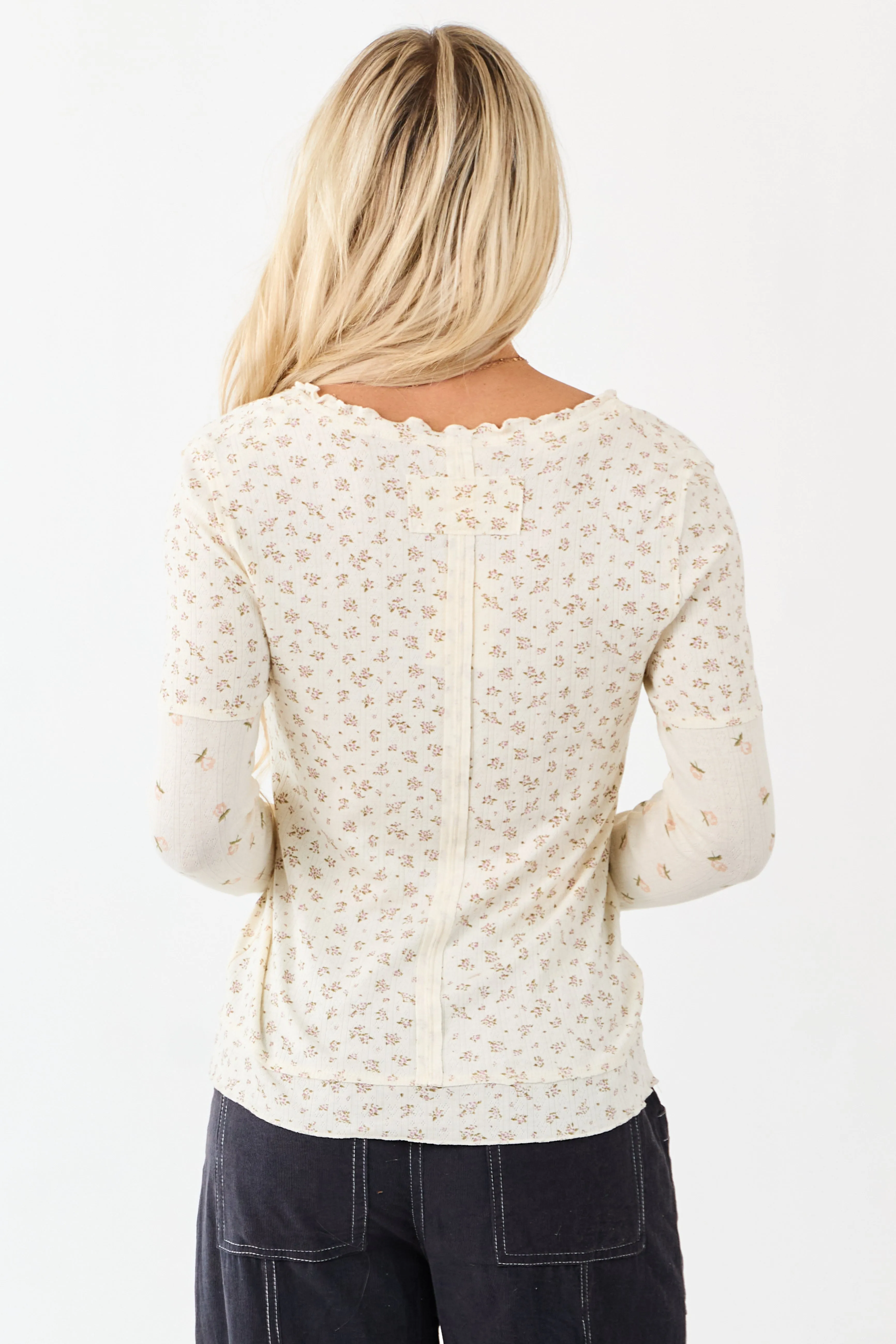 Cream Ditsy Floral Contrast Long Sleeve Knit Top sold by Lime Lush product image thumbnail 5