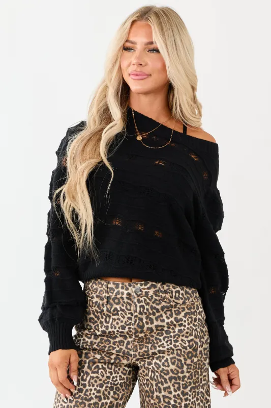 Listicle Black Pointelle Wavy Stripe Knit Sweater sold by Lime Lush
