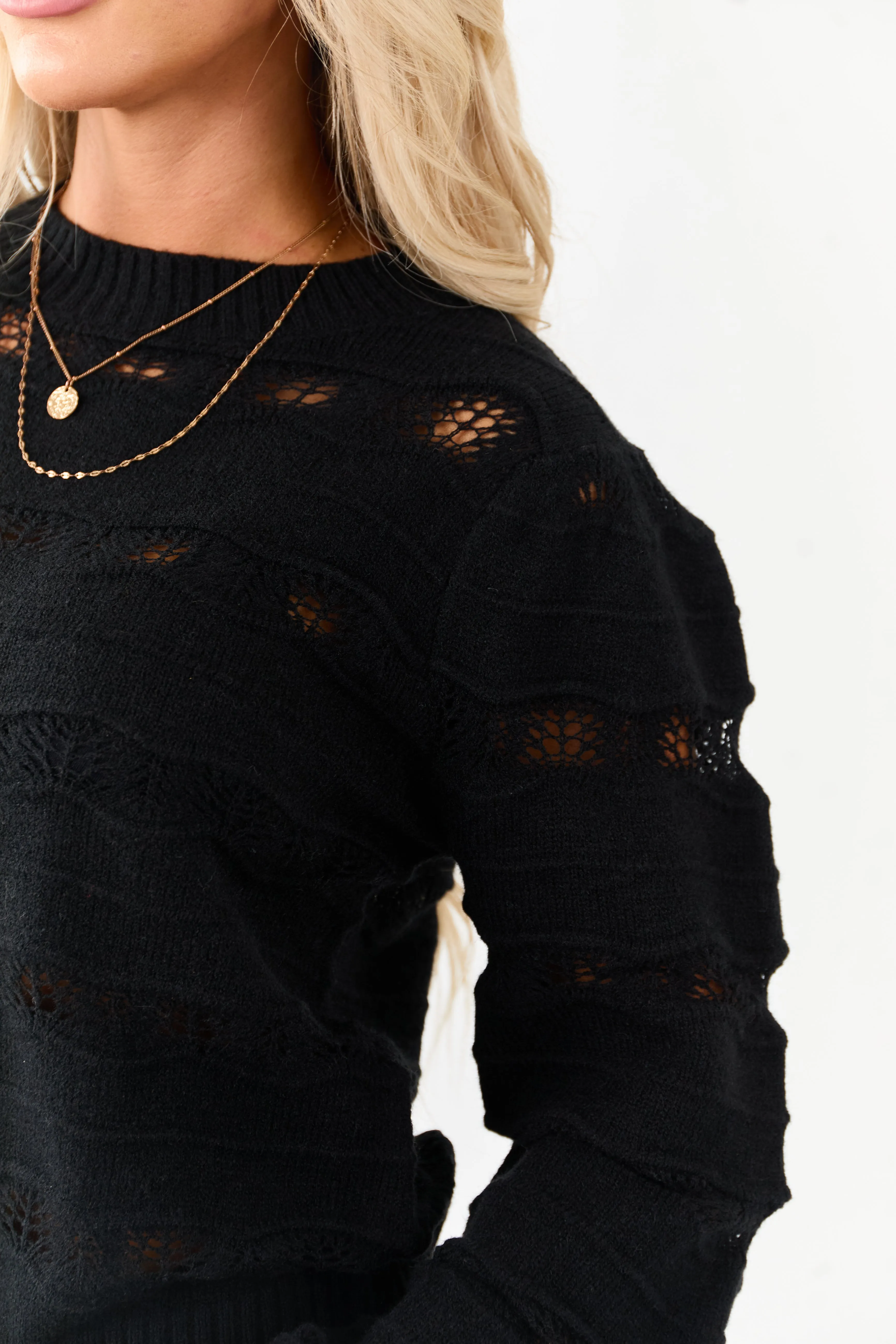 Listicle Black Pointelle Wavy Stripe Knit Sweater sold by Lime Lush product image thumbnail 2