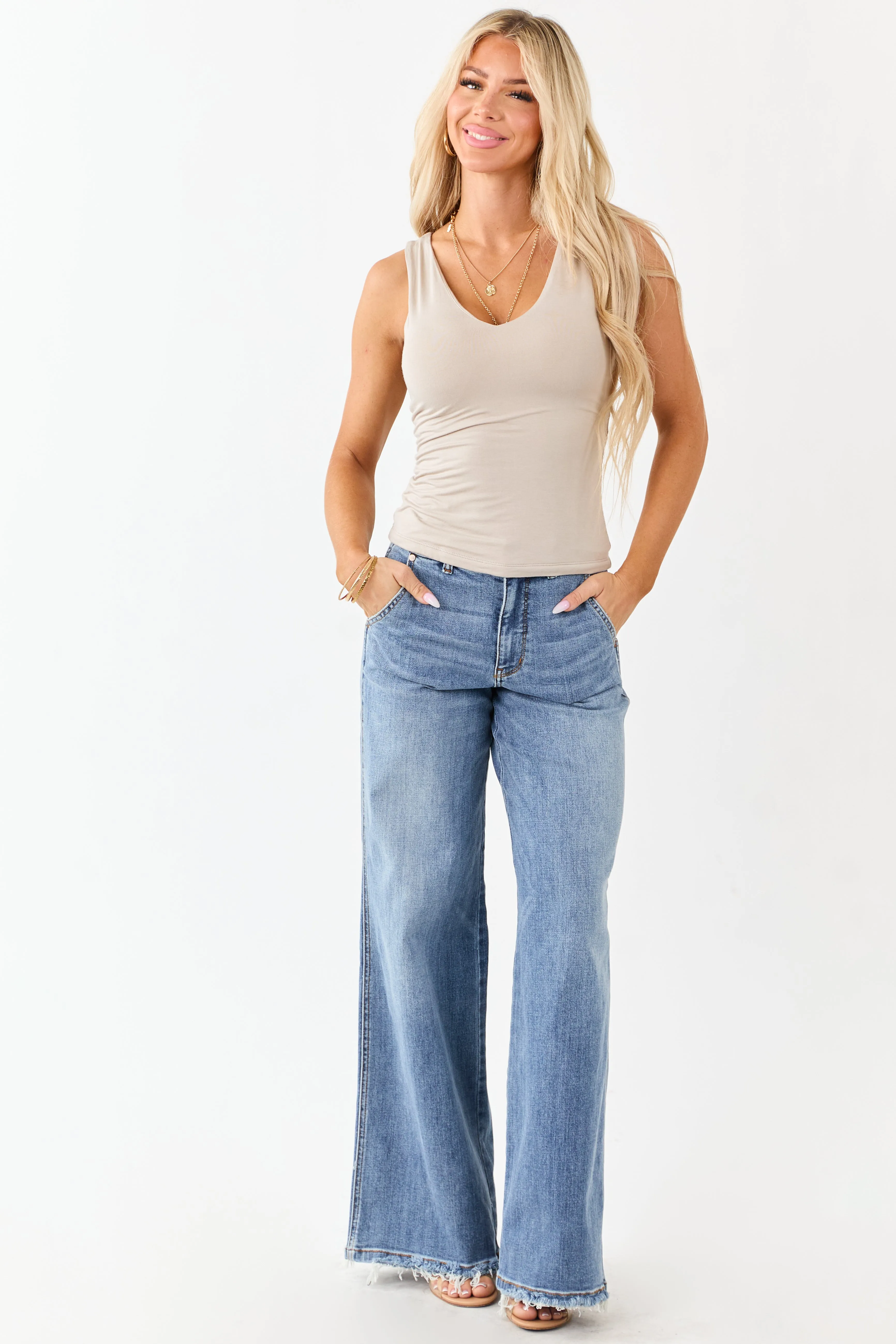 Almond Double Layer Knit V-Neck Tank Top sold by Lime Lush product image thumbnail 3