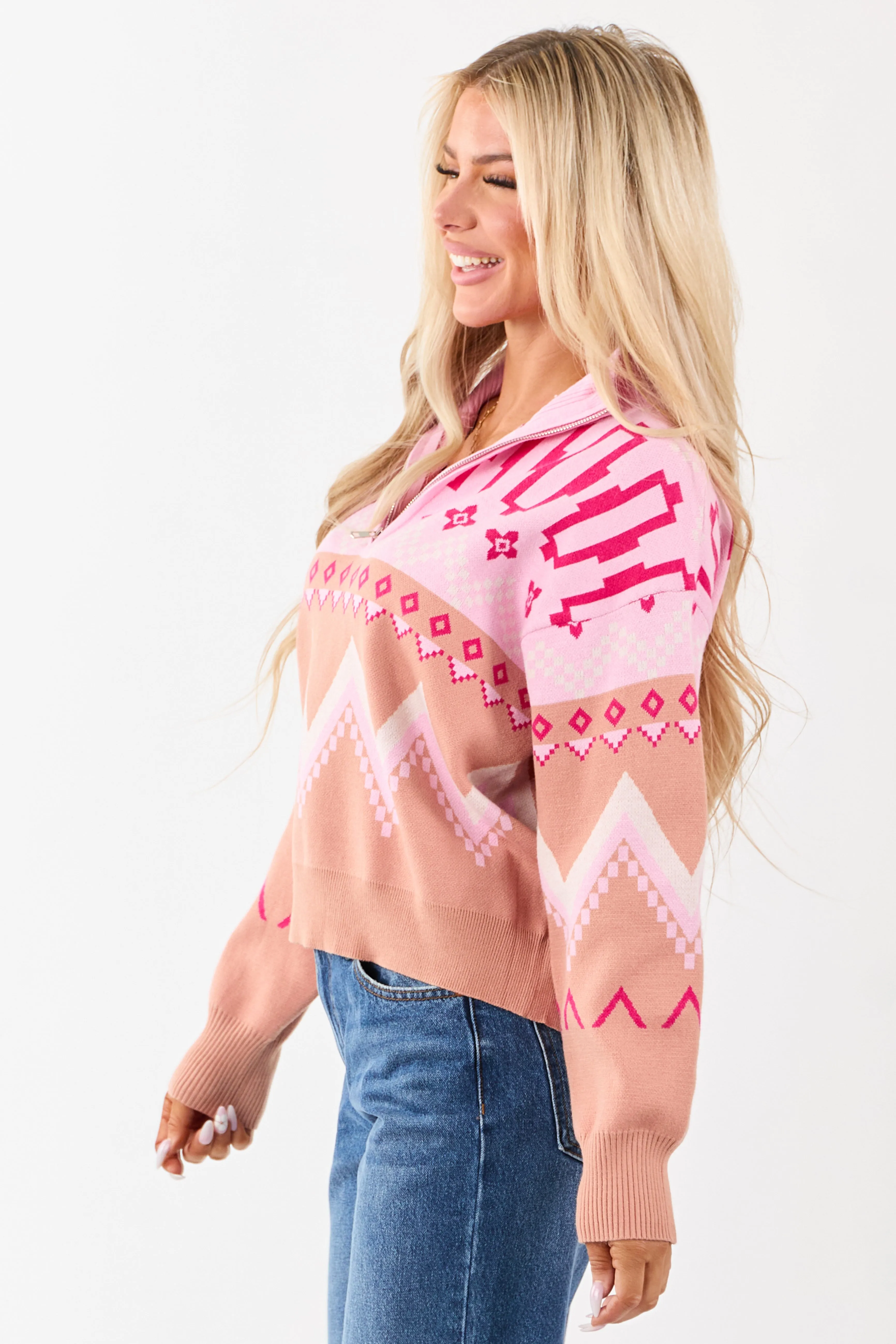 Carnation Geometric Half Zip Up Pullover Sweater sold by Lime Lush product image thumbnail 4