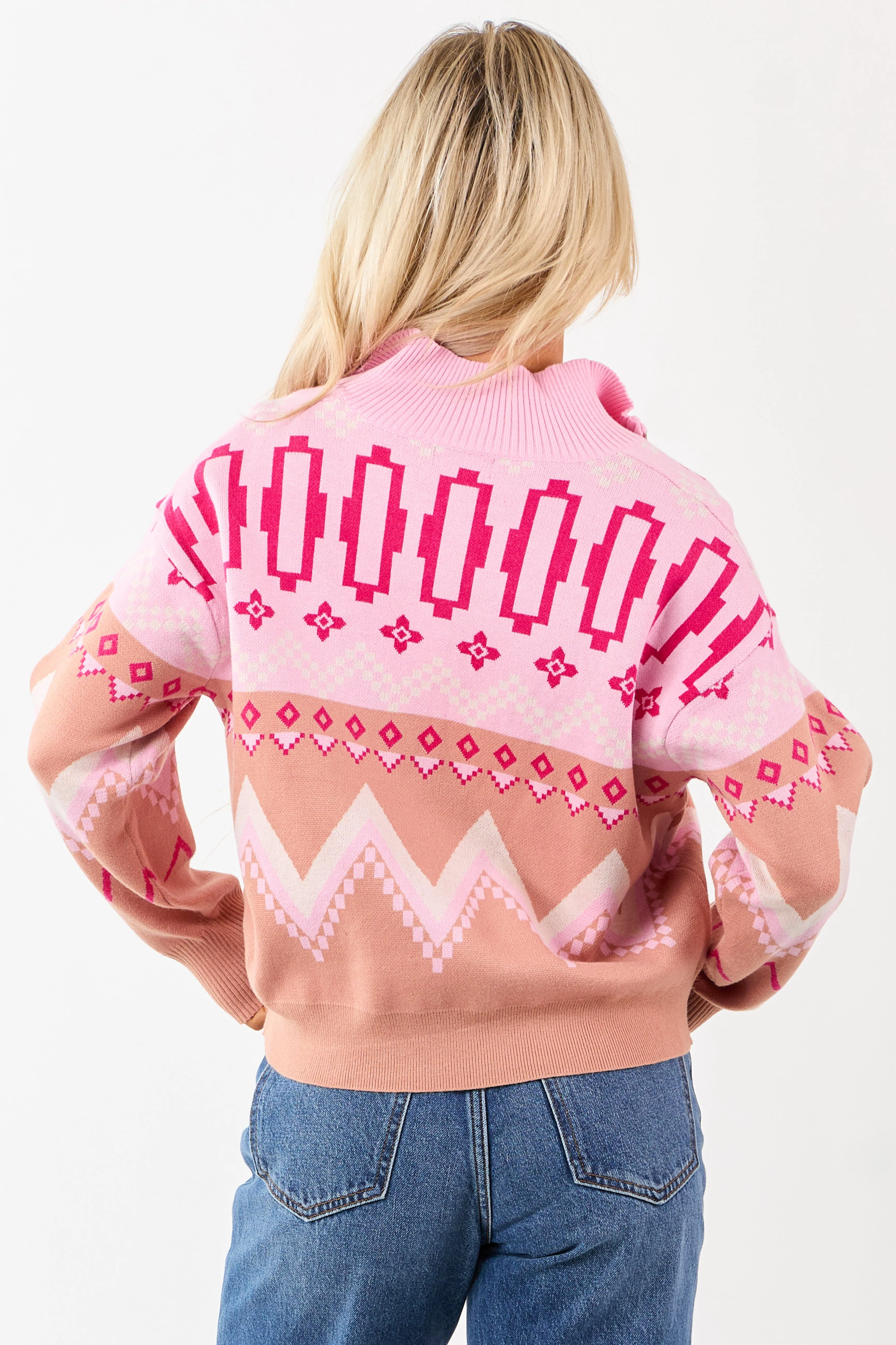 Carnation Geometric Half Zip Up Pullover Sweater sold by Lime Lush product image thumbnail 5