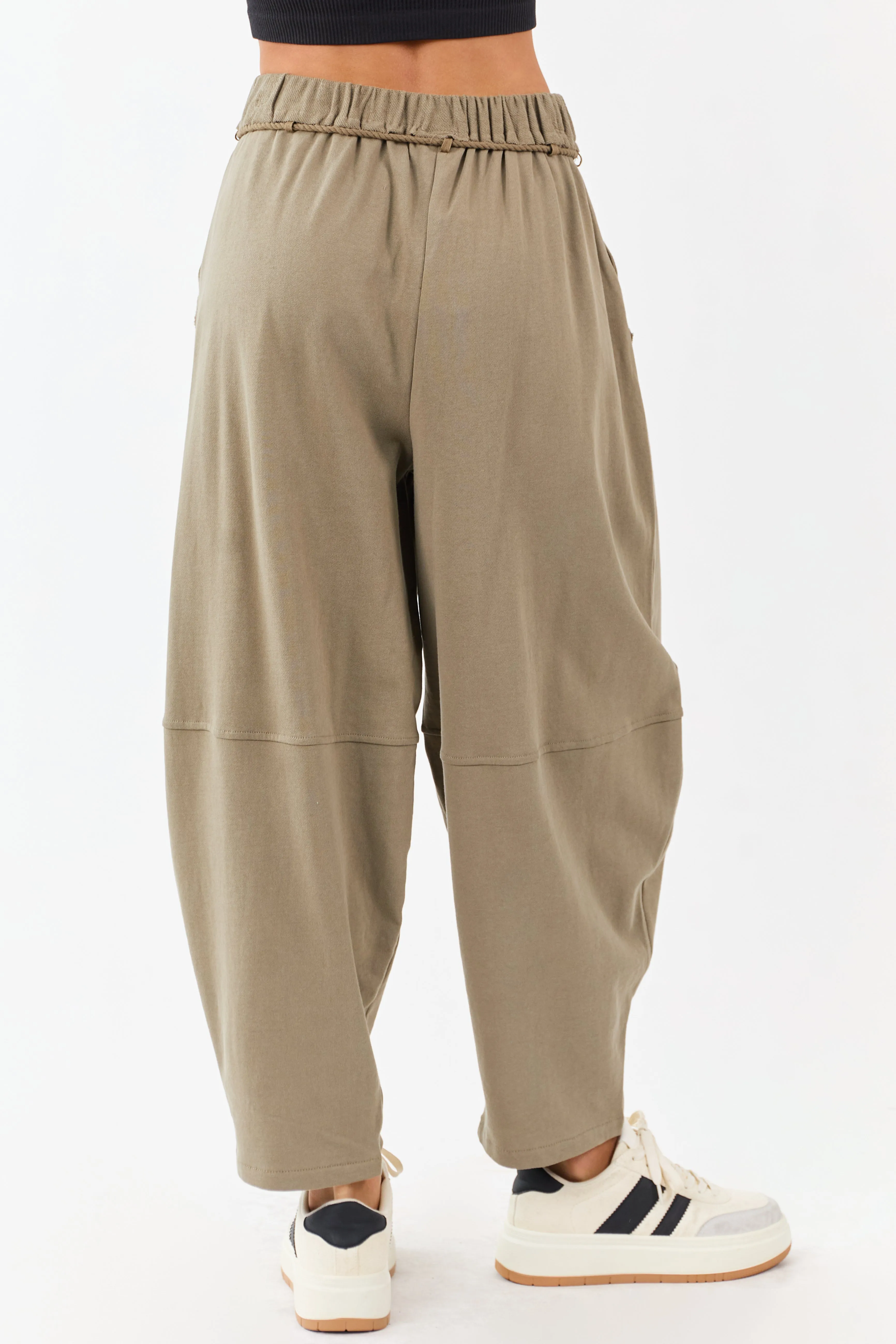 Olive Waist Tie Barrel Style Cotton Sweatpants sold by Lime Lush product image thumbnail 4