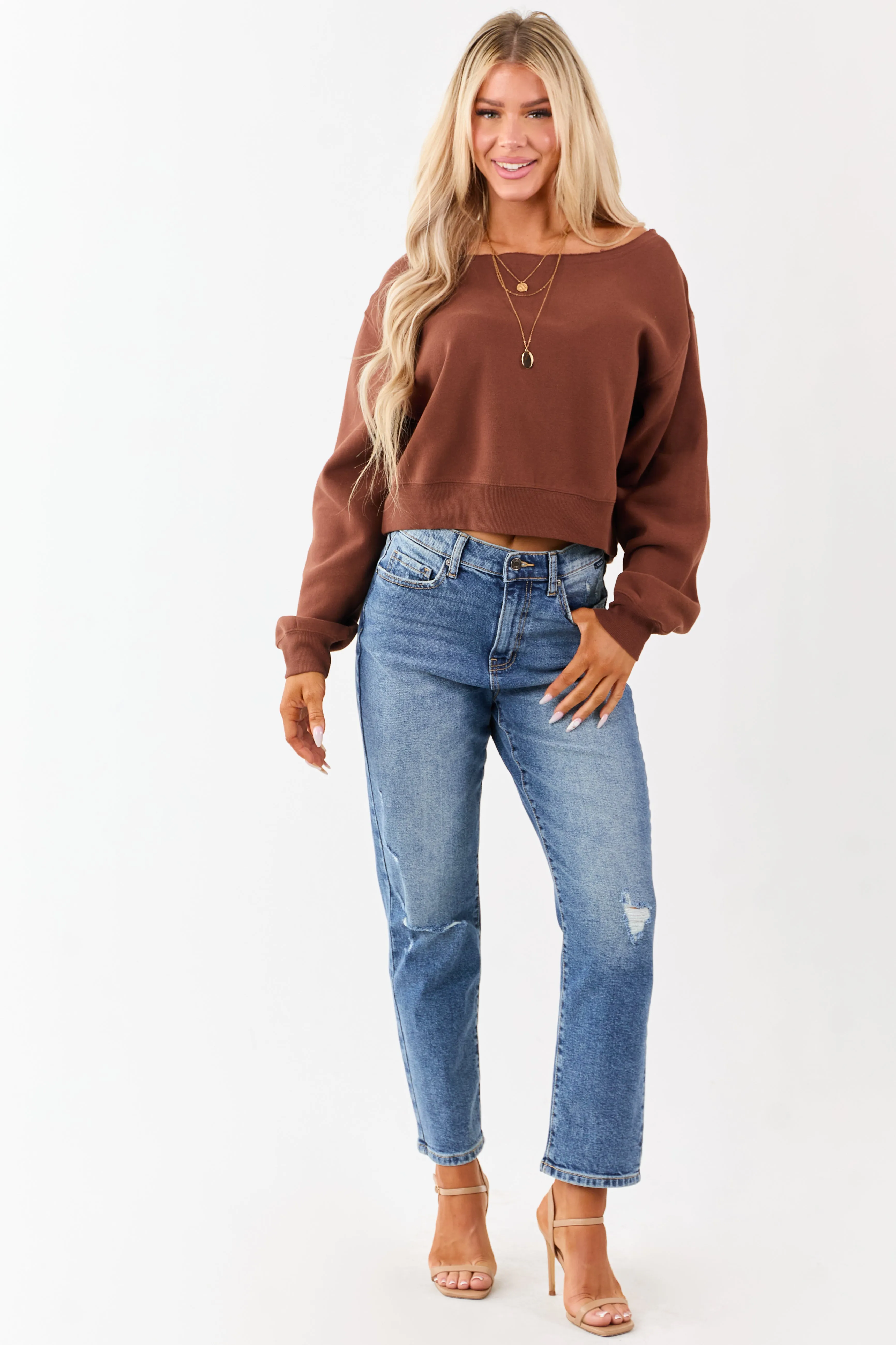 Sepia Raw Boat Neck Boxy Pullover Sweatshirt sold by Lime Lush product image thumbnail 2