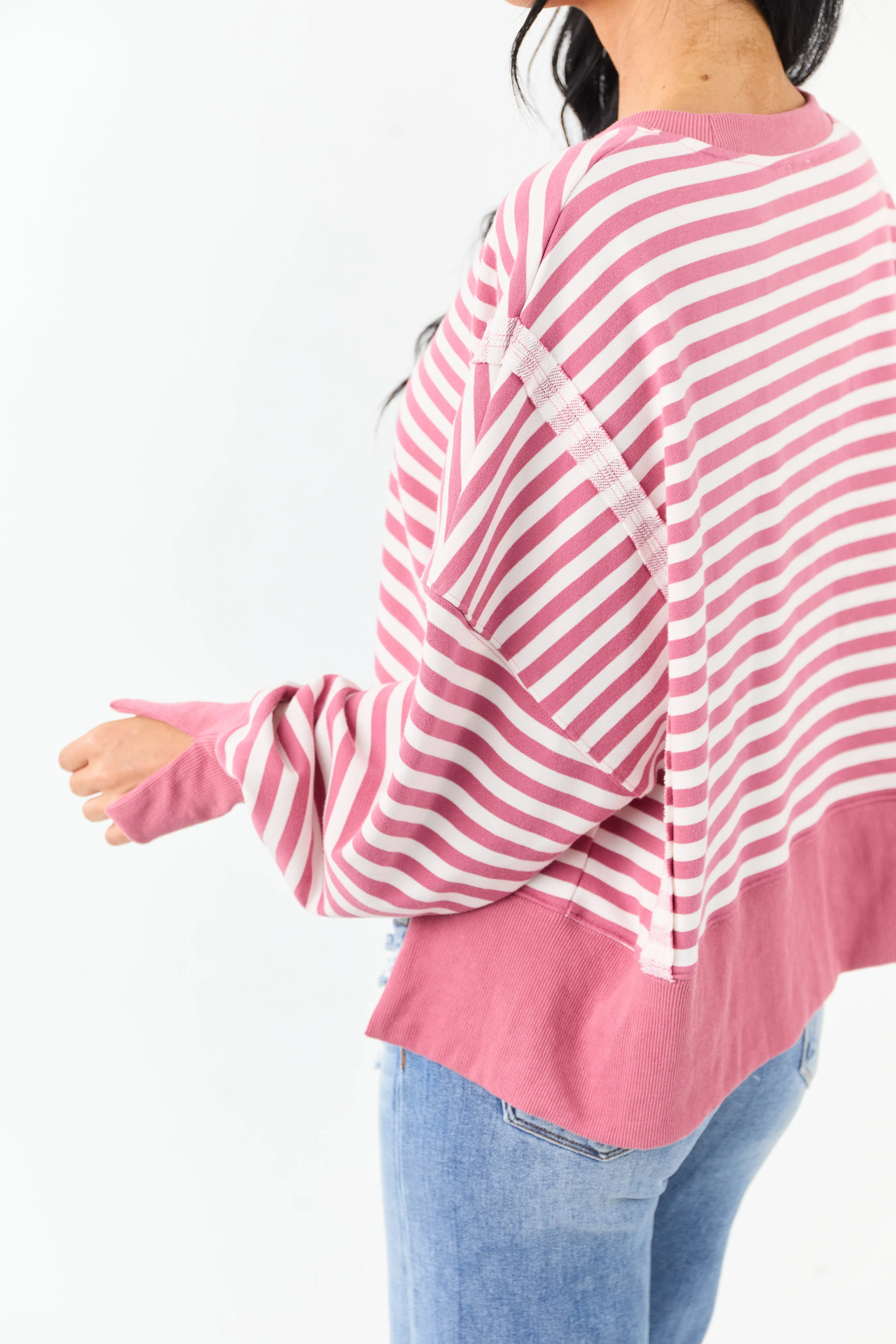 Hibiscus and Ivory Striped Relaxed Sweatshirt sold by Lime Lush product image thumbnail 5