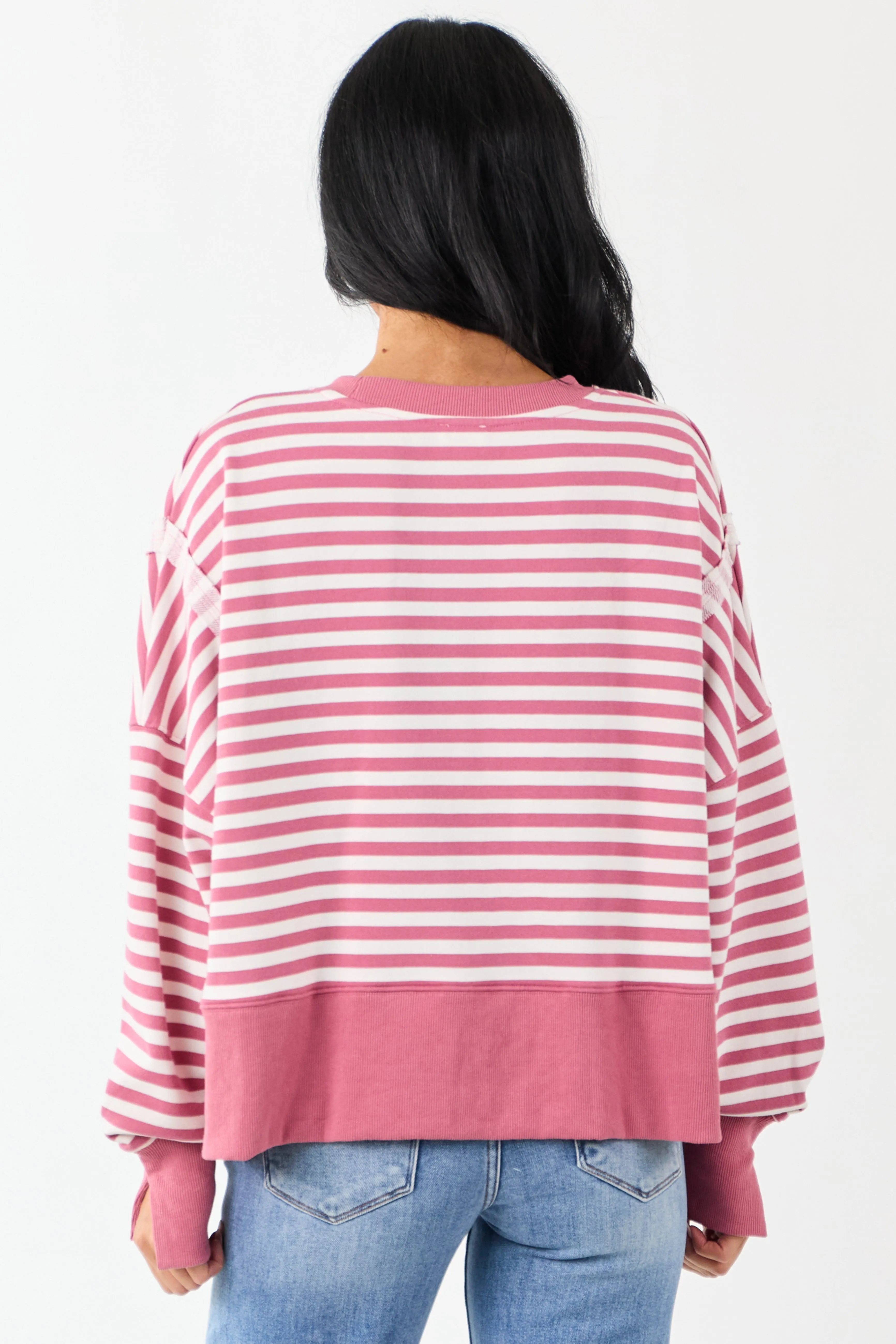 Hibiscus and Ivory Striped Relaxed Sweatshirt sold by Lime Lush product image thumbnail 4