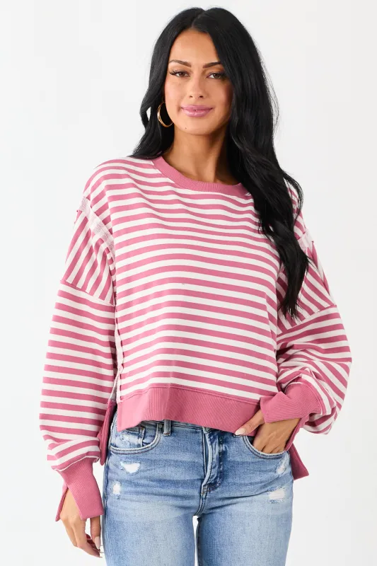 Hibiscus and Ivory Striped Relaxed Sweatshirt sold by Lime Lush