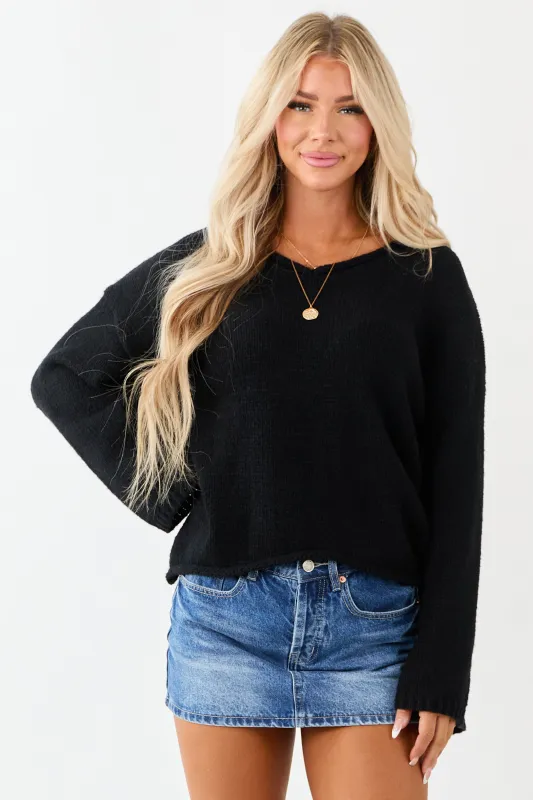 Lovelo Black V Neck Long Sleeve Chunky Knit Sweater sold by Lime Lush