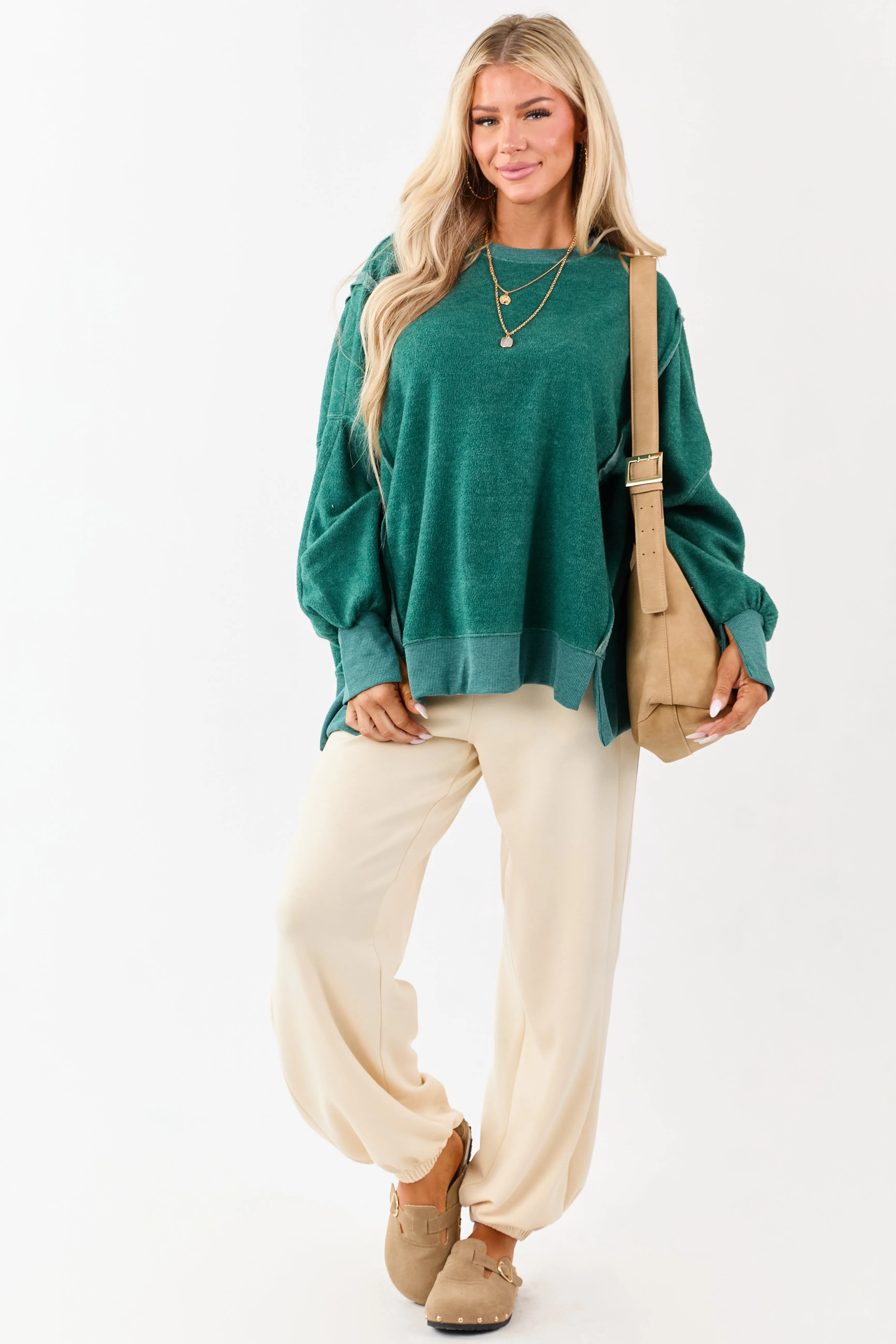 Pine Crew Neck Relaxed Fleece Sweatshirt sold by Lime Lush product image thumbnail 4