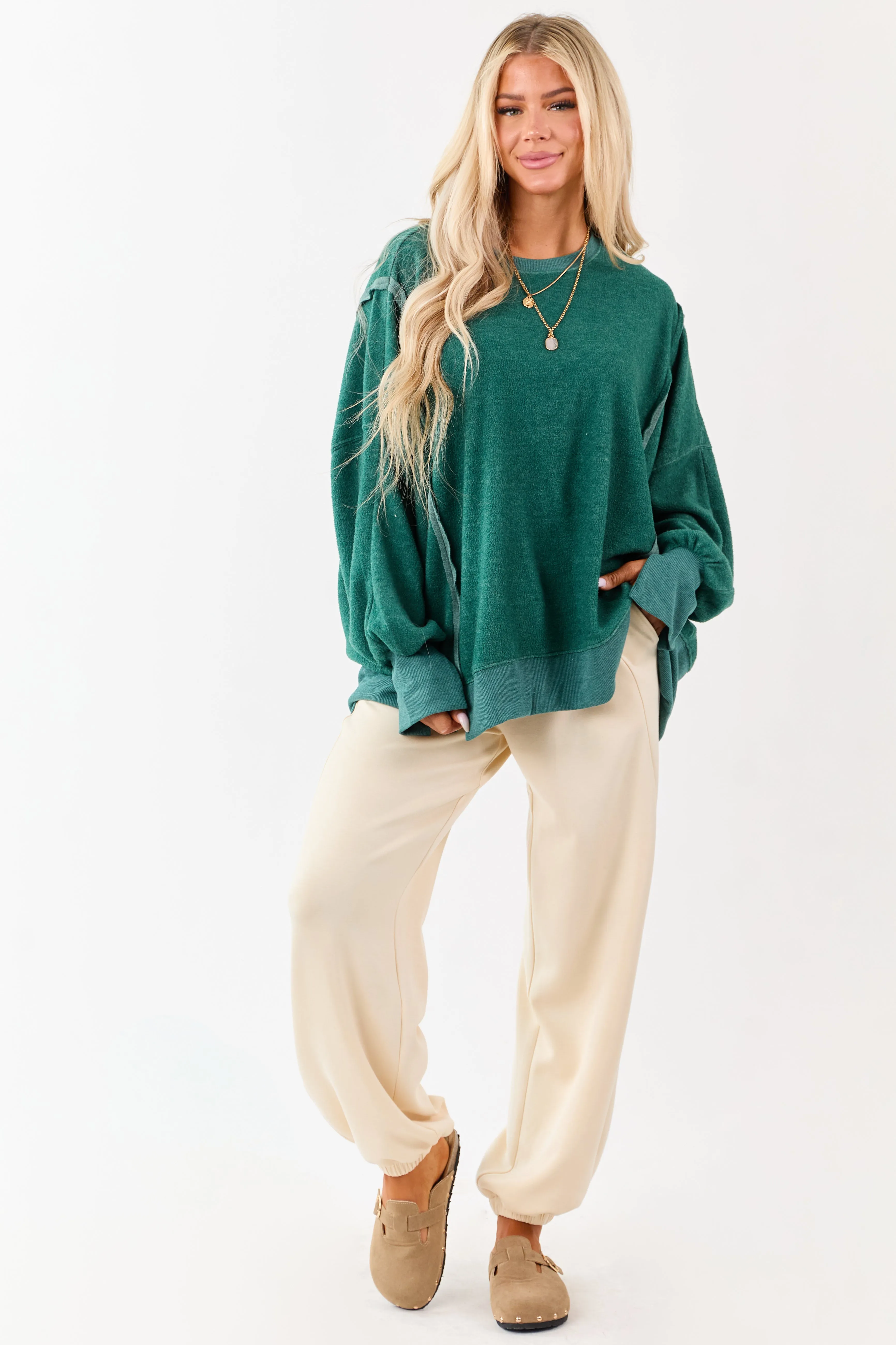 Pine Crew Neck Relaxed Fleece Sweatshirt sold by Lime Lush product image thumbnail 3