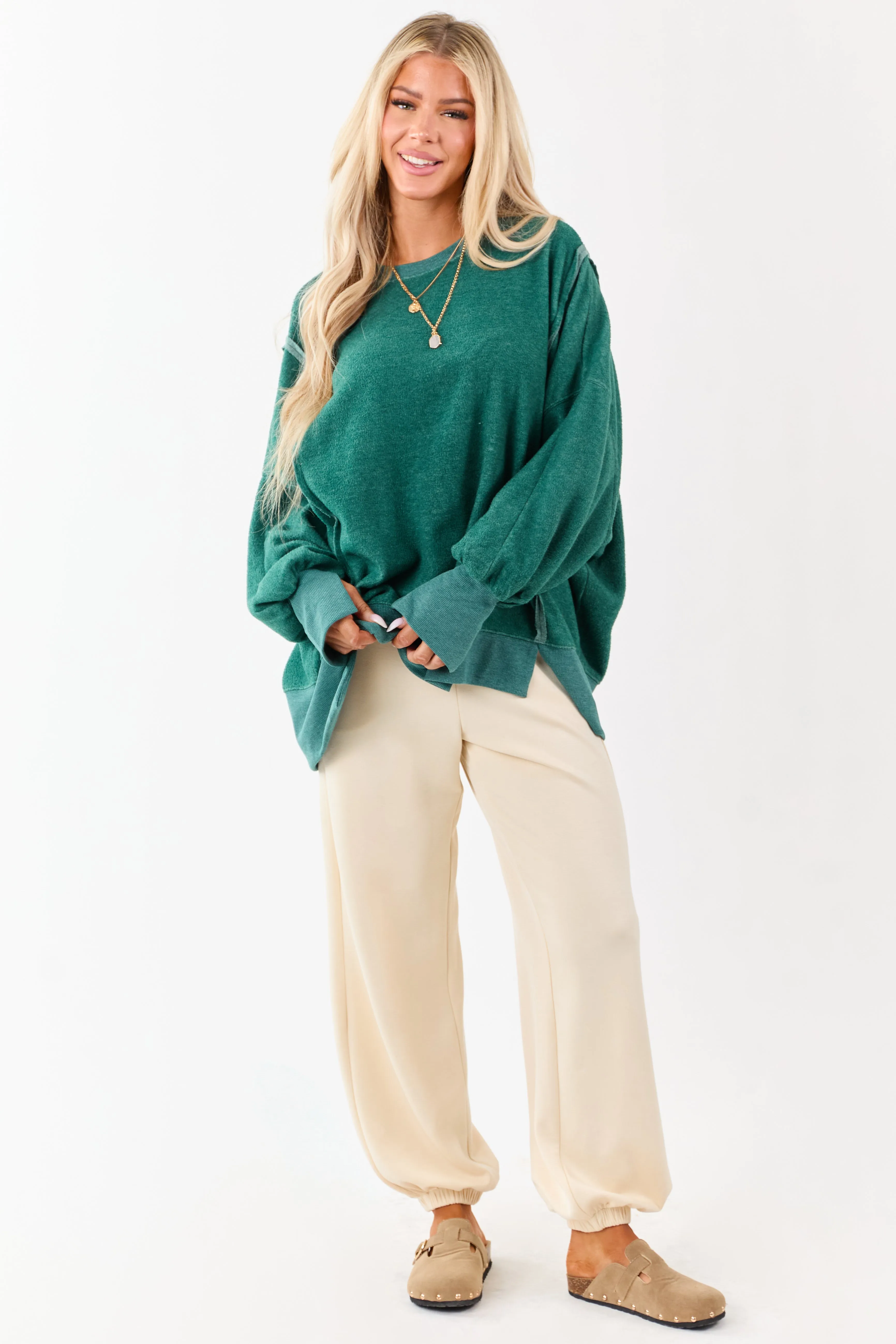 Pine Crew Neck Relaxed Fleece Sweatshirt sold by Lime Lush product image thumbnail 2