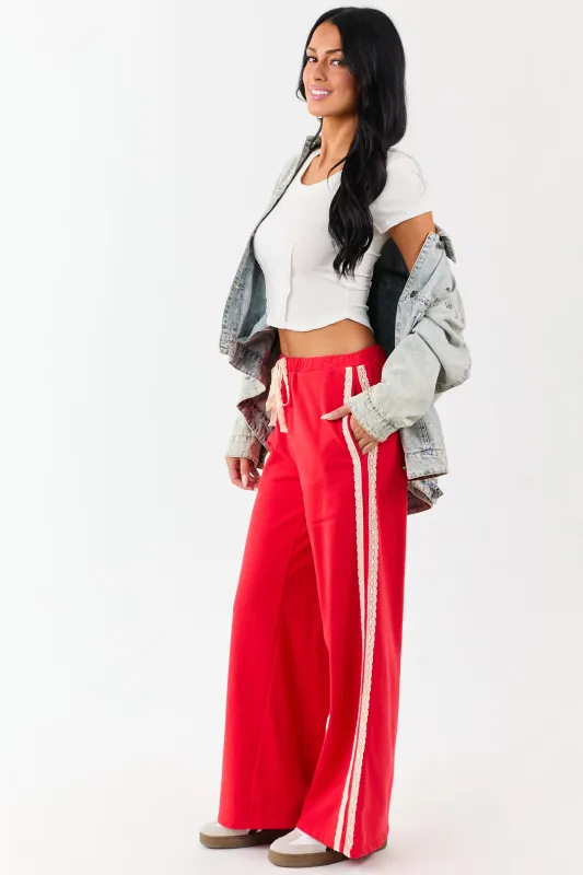 Lipstick Lace Striped Wide Leg Drawstring Pants sold by Lime Lush