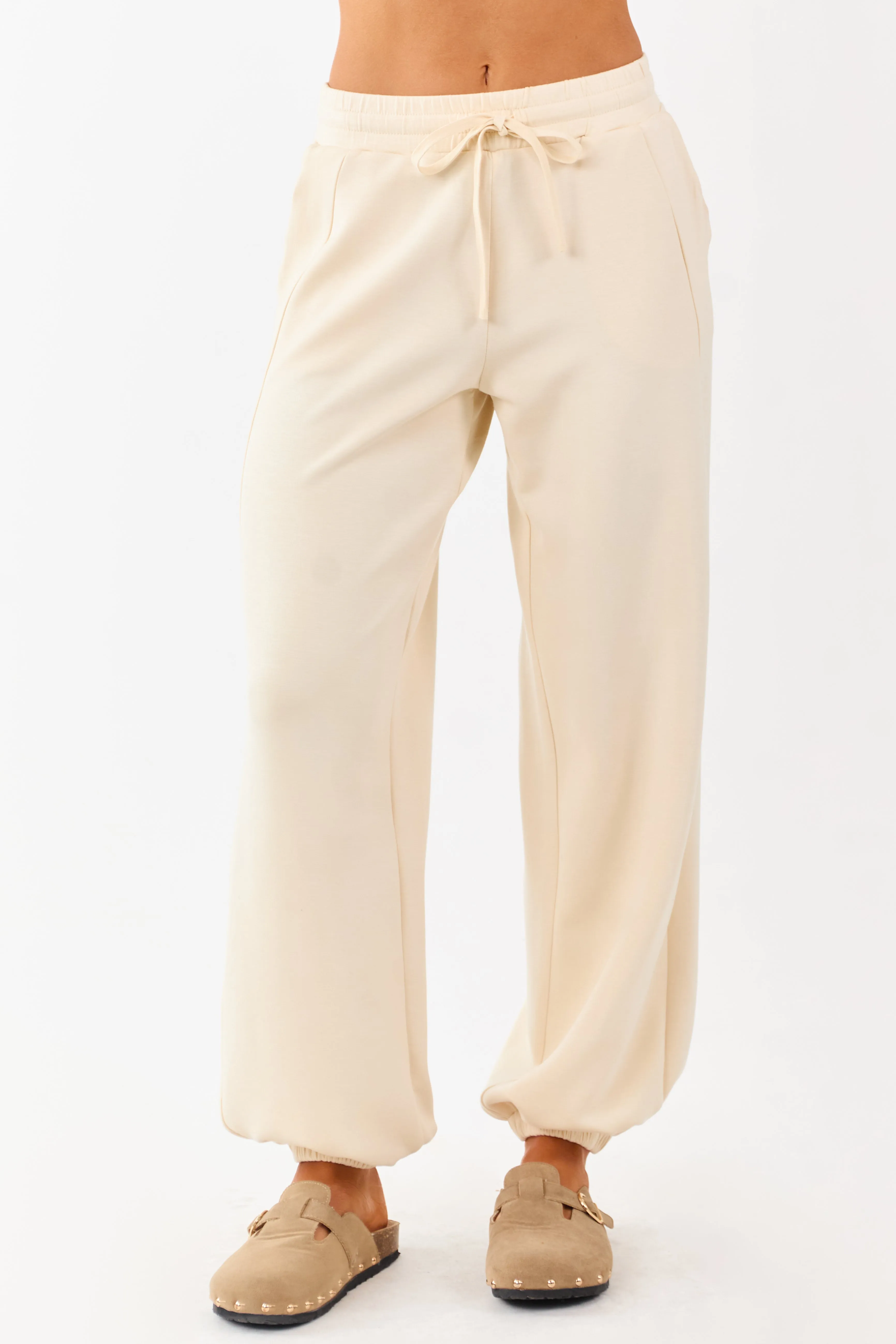 Cream Soft Knit Drawstring Jogger Sweatpants sold by Lime Lush product image thumbnail 2