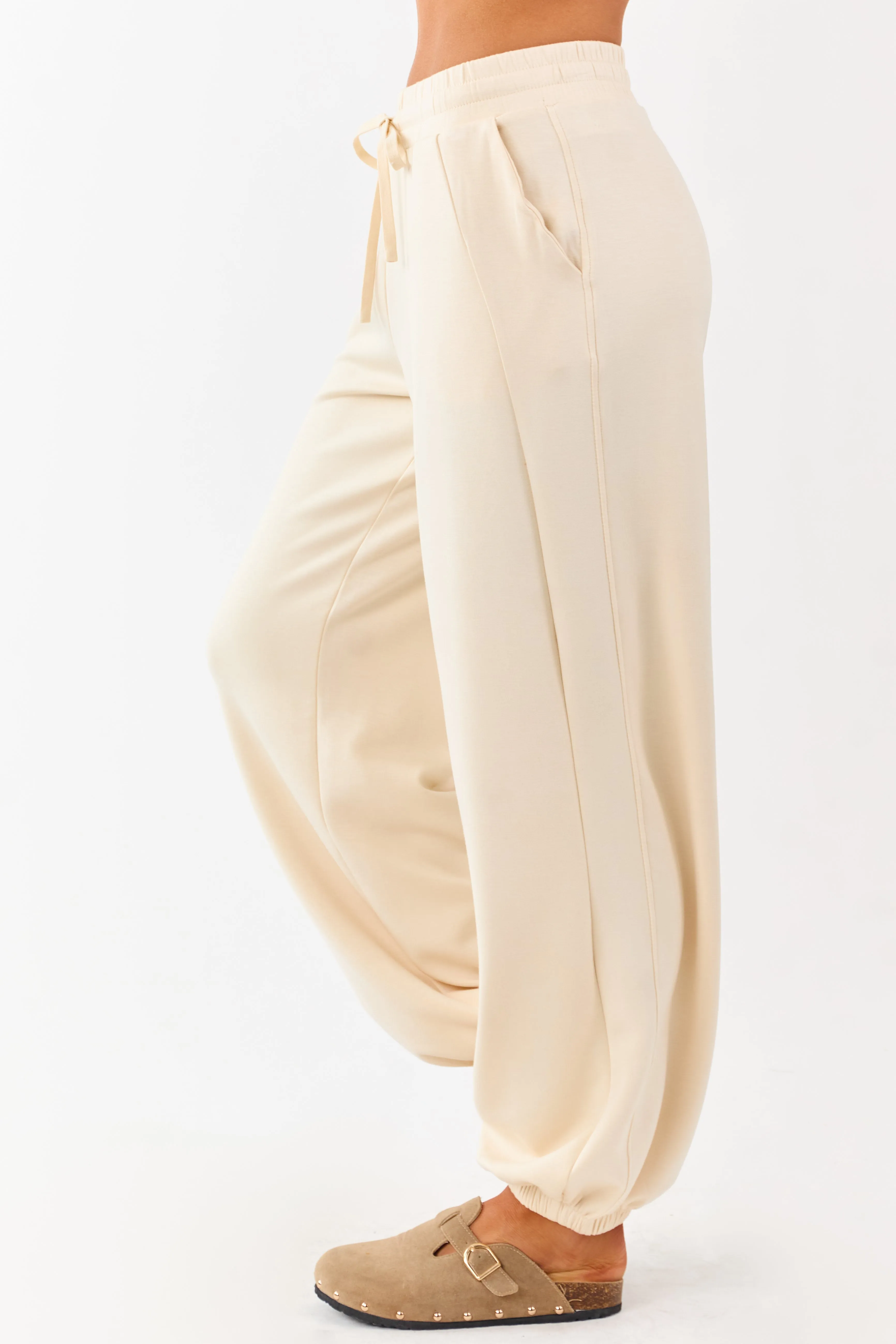 Cream Soft Knit Drawstring Jogger Sweatpants sold by Lime Lush product image thumbnail 3