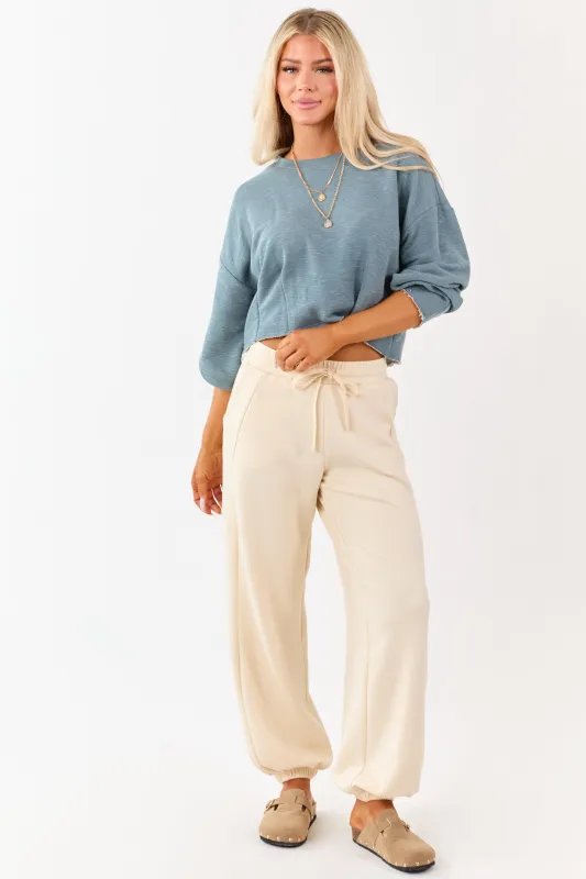 Cream Soft Knit Drawstring Jogger Sweatpants sold by Lime Lush