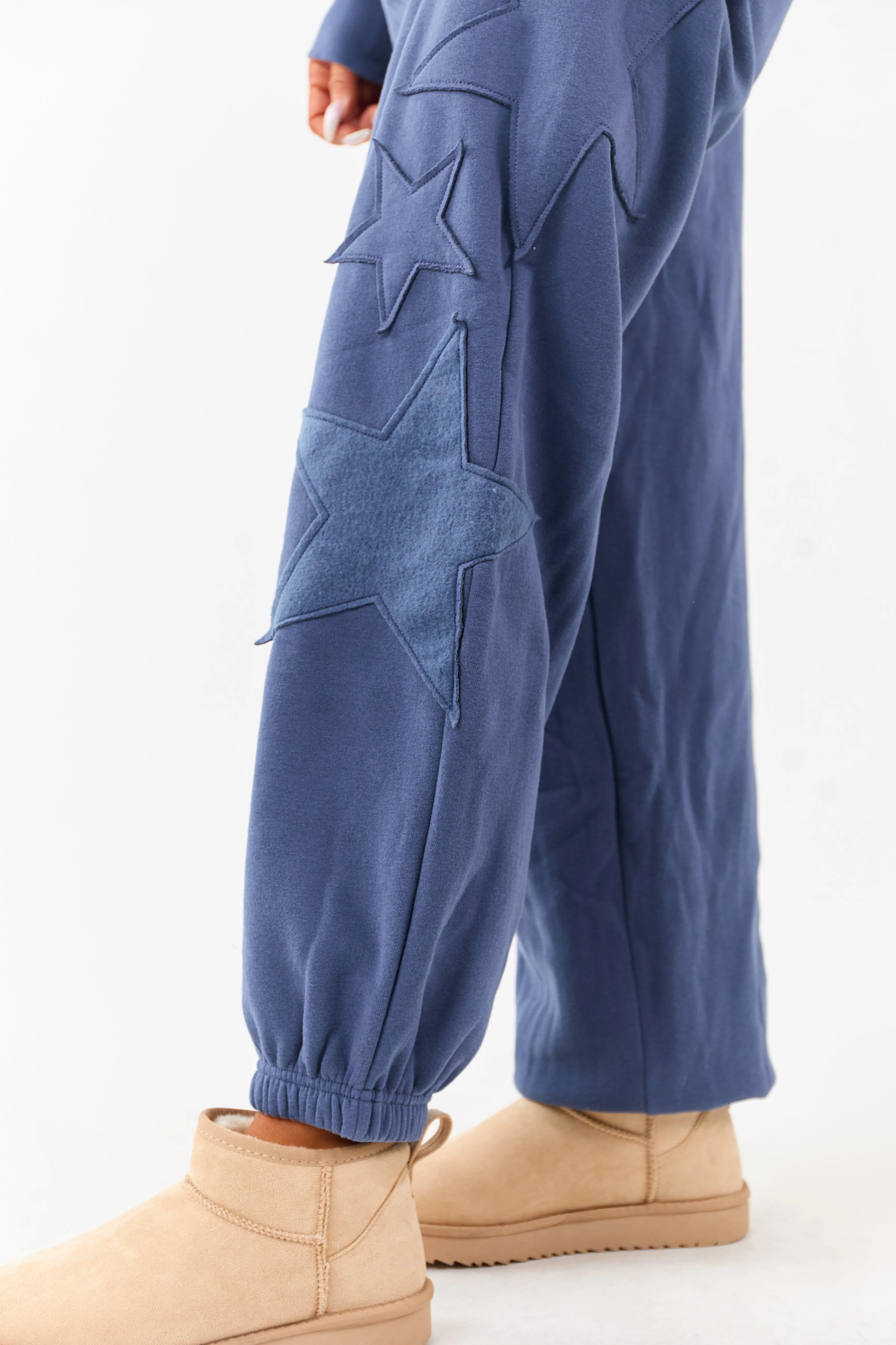 Dusty Blue Star Patch Drawstring Jogger Sweatpants sold by Lime Lush product image thumbnail 5