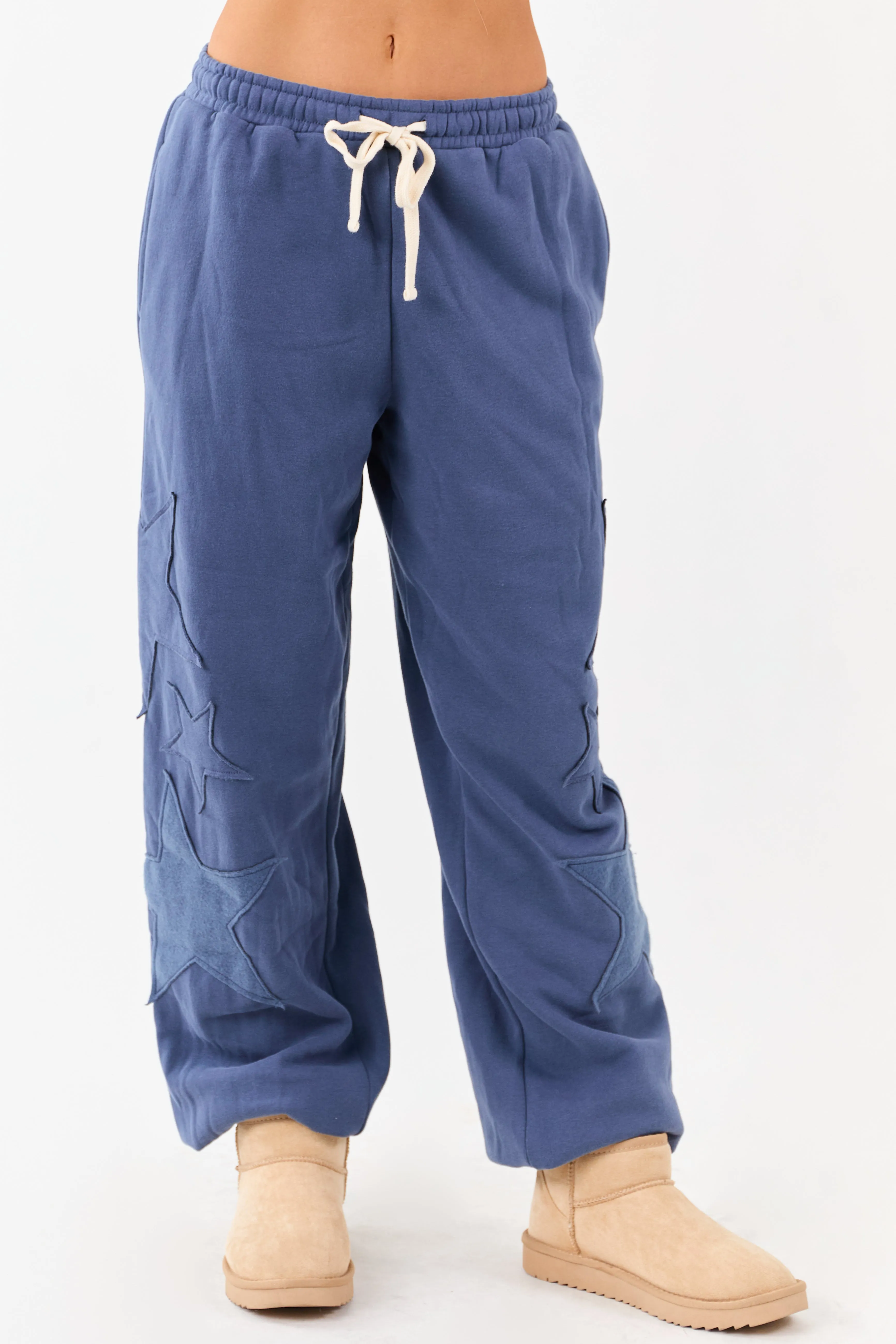 Dusty Blue Star Patch Drawstring Jogger Sweatpants sold by Lime Lush product image thumbnail 3