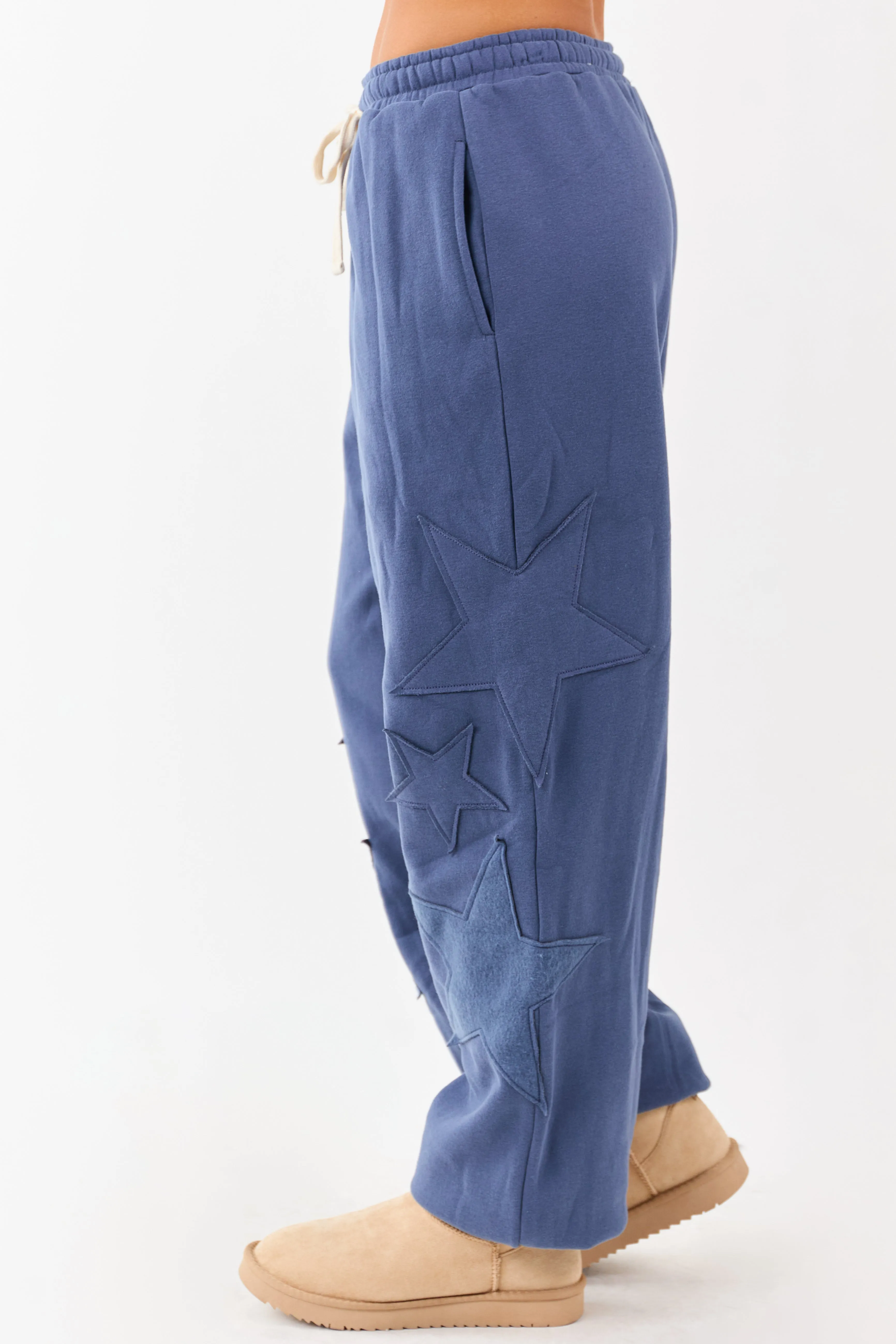 Dusty Blue Star Patch Drawstring Jogger Sweatpants sold by Lime Lush product image thumbnail 2